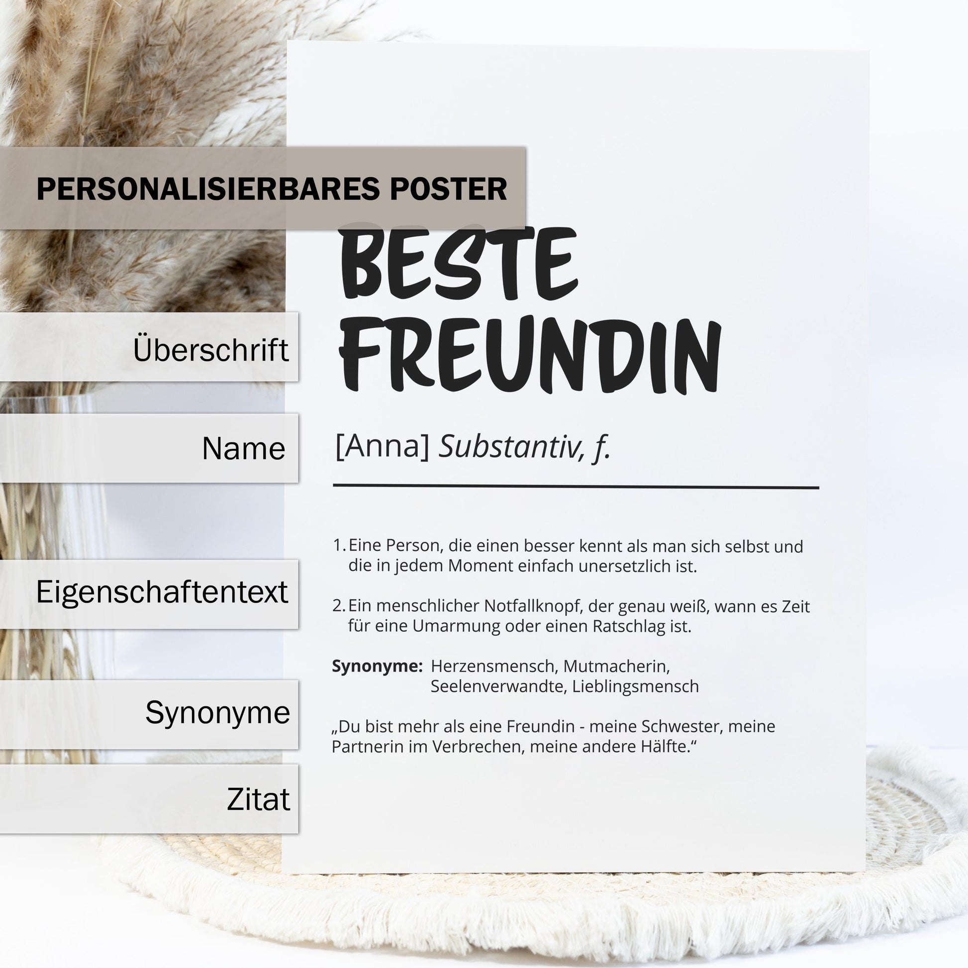 Beste Freundin Definition Poster personalisierbar mit Namen Poster Geschenk Freundin Einzug Geschenk Freundin personalisierbar ungerahmt