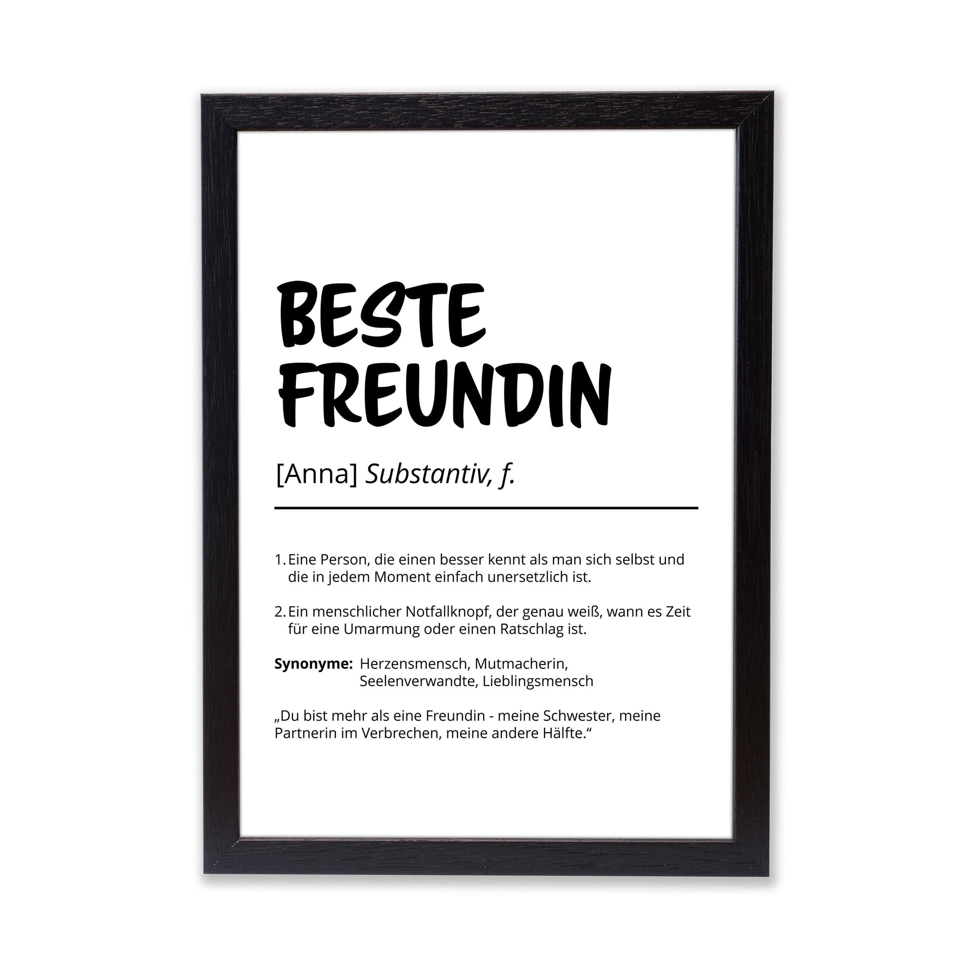 Beste Freundin Definition Poster personalisierbar mit Namen Poster Geschenk Freundin Einzug Geschenk Freundin personalisierbar ungerahmt