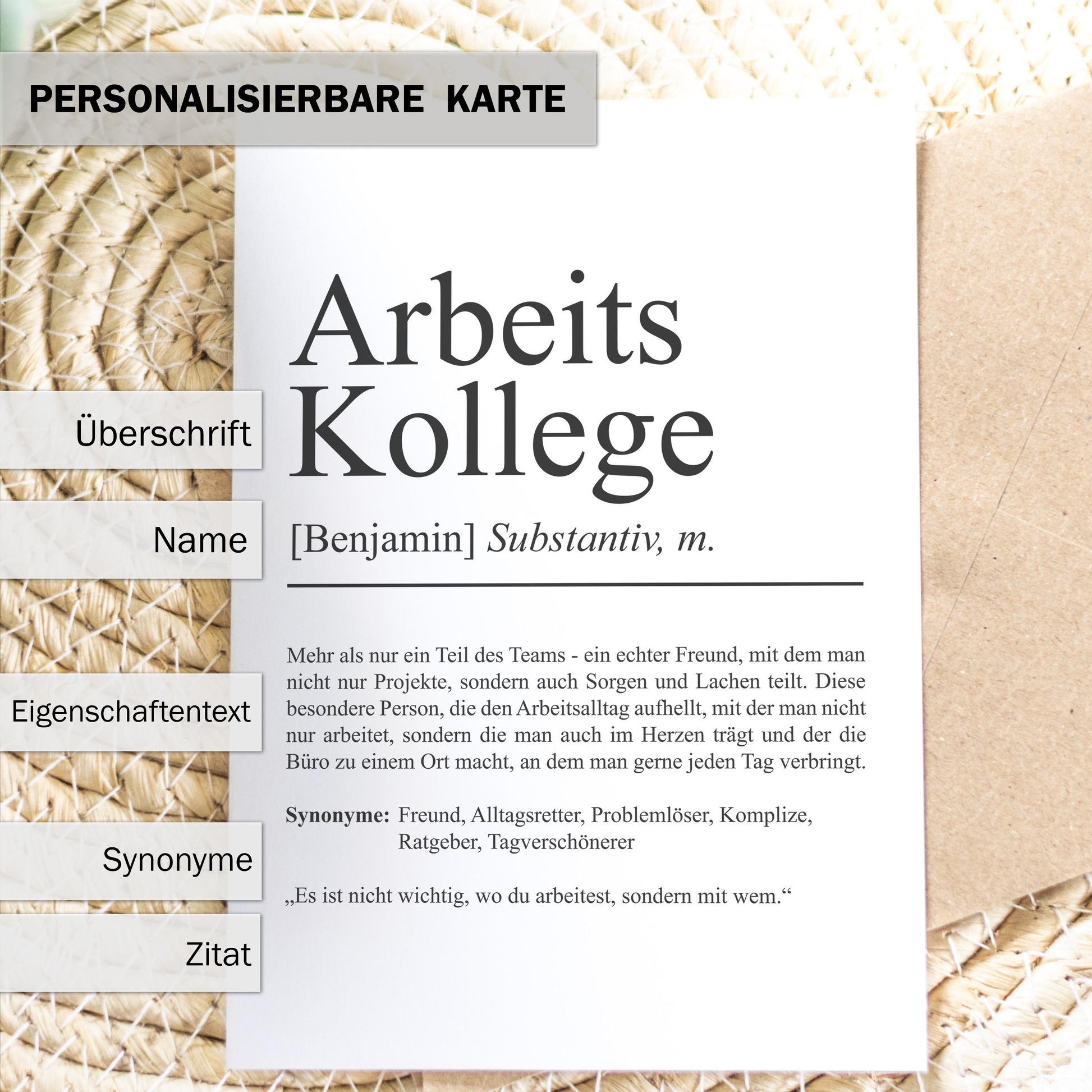 Arbeitskollege Definition Karte A6 personalisierbar mit Namen Beruf Postkarte Kollege Geschenk Geburtstag Kollege Klappkarte Definition
