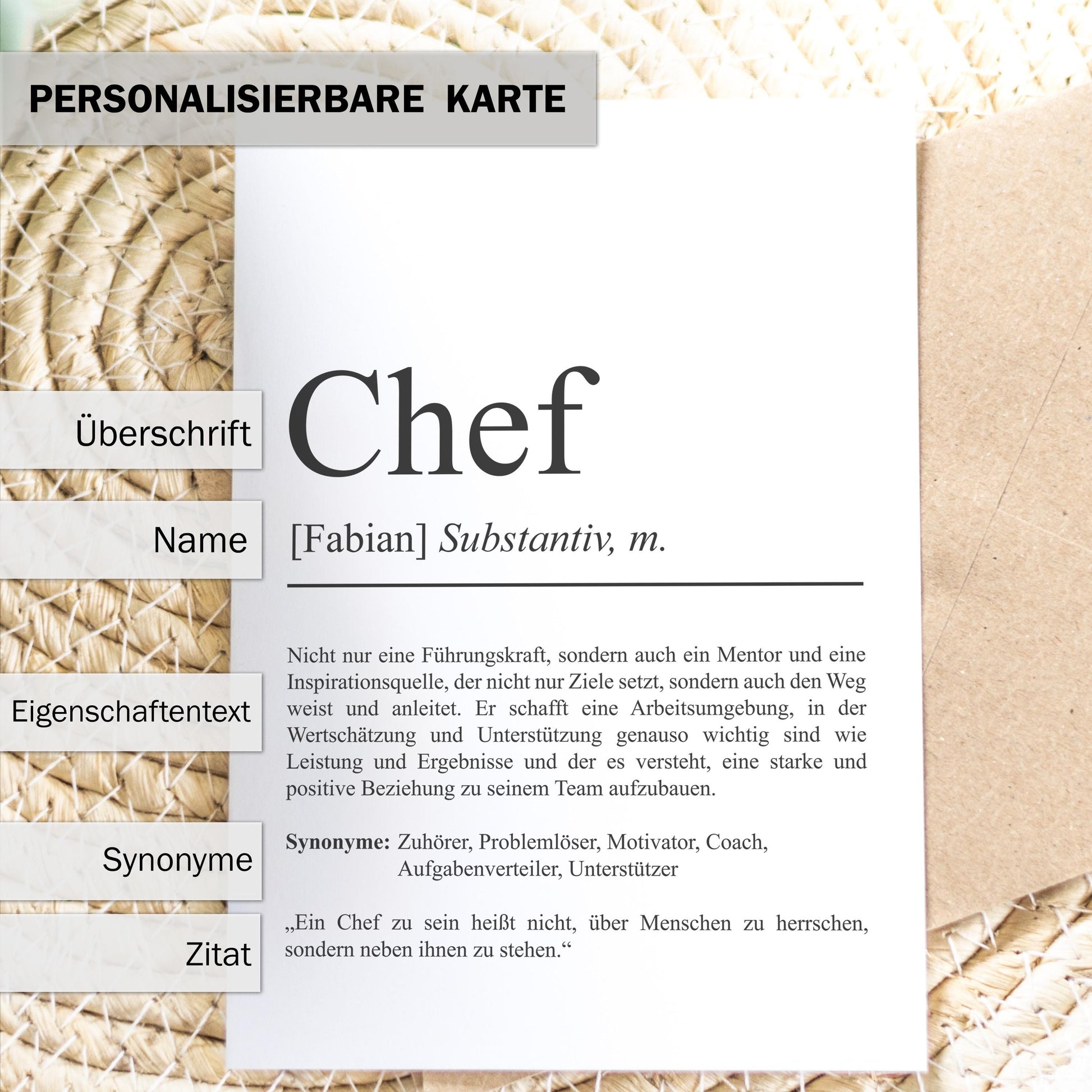 Chef Definition Karte personalisierbar mit Namen Beruf Grußkarte Chef Geschenk Geburtstag Chef Postkarte Definition