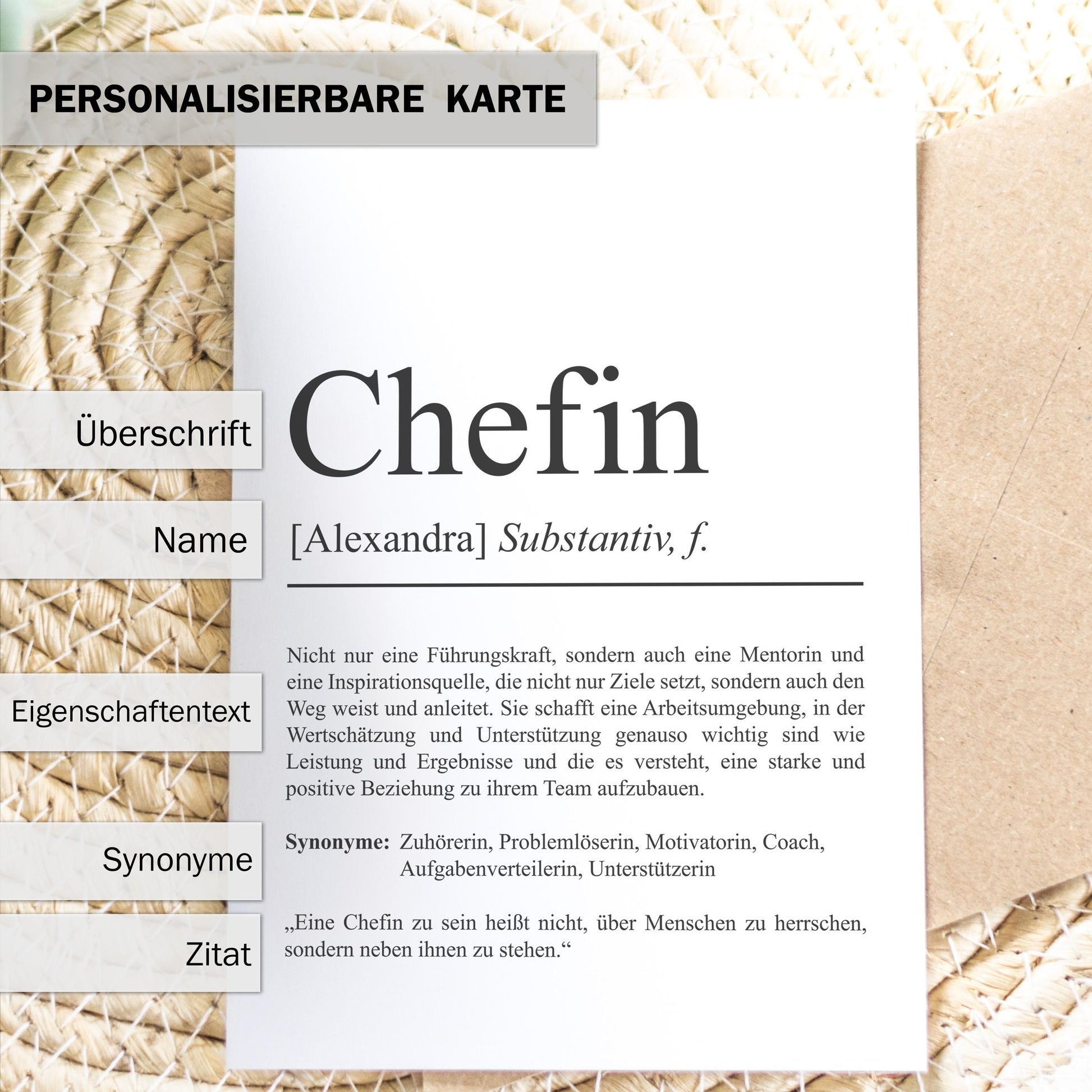 Chefin Definition Karte personalisierbar mit Namen Beruf Grußkarte Chefin Geschenk Geburtstag Chefin Postkarte Definition