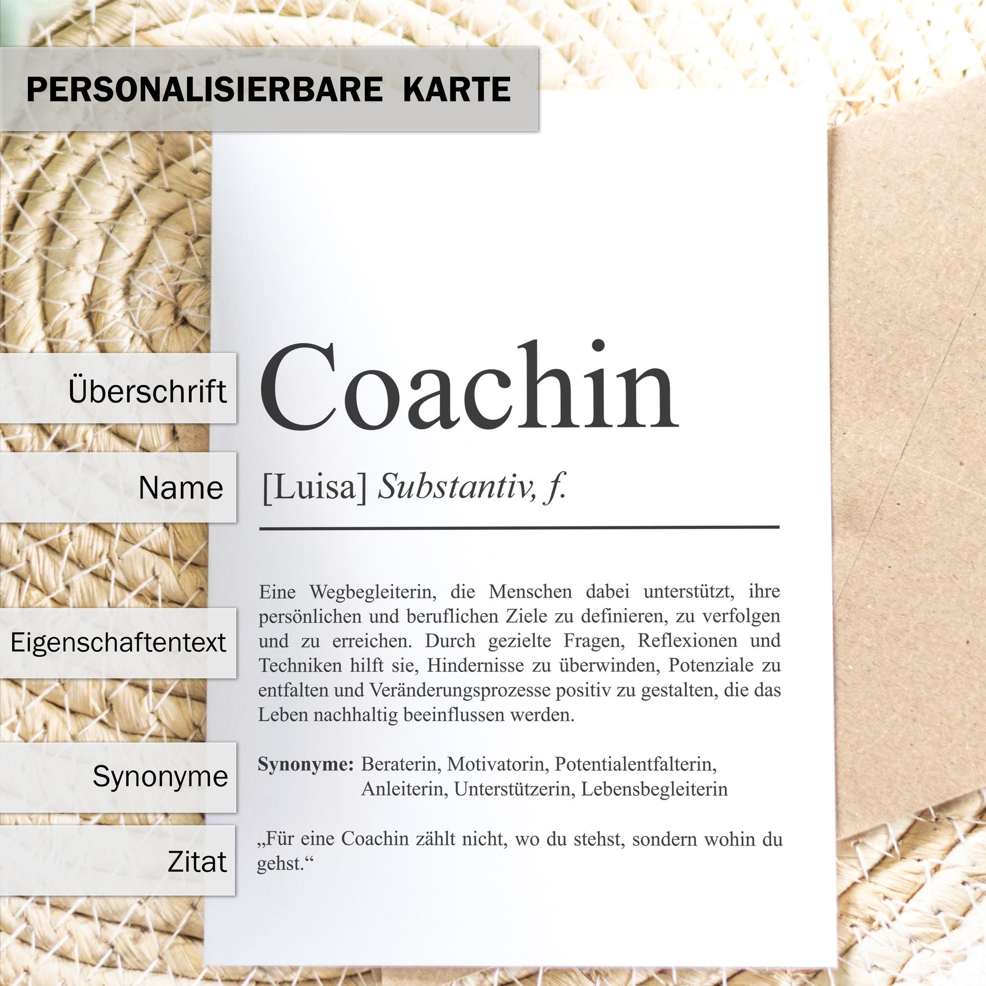 Coachin Definition Karte personalisierbar mit Namen Beruf Grußkarte Coachin Geschenk Geburtstag Coachin Postkarte Definition