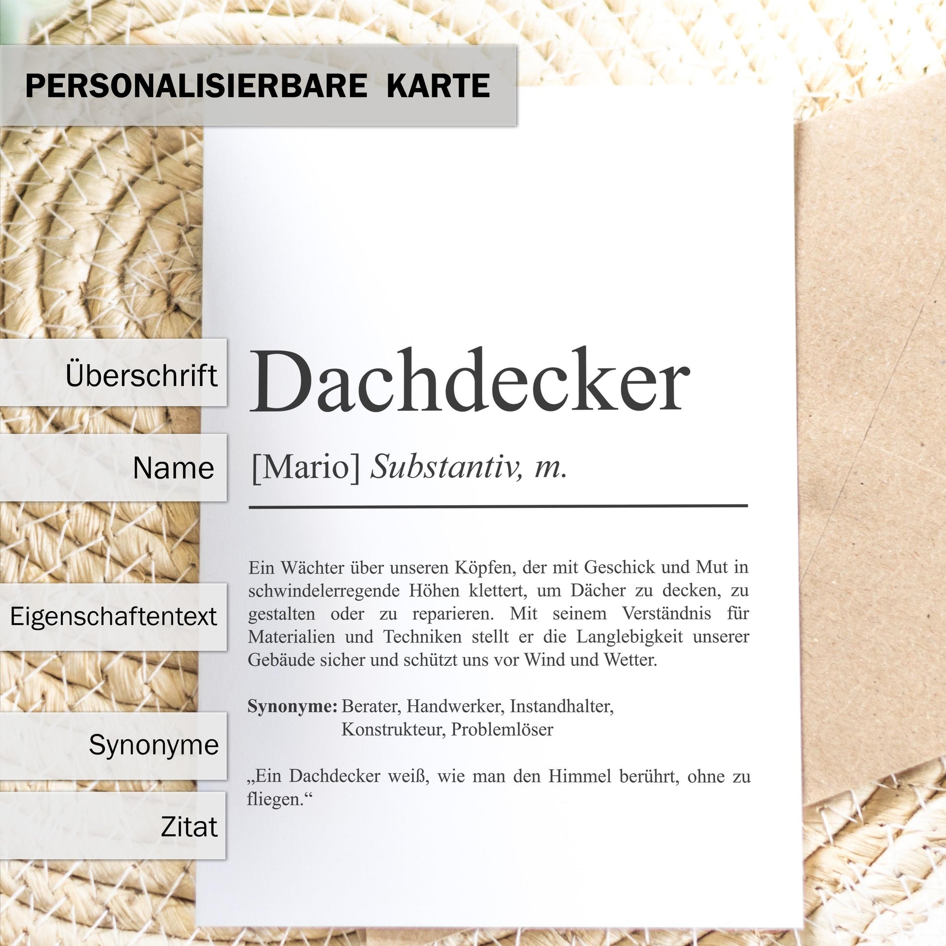 Dachdecker Definition Karte personalisierbar mit Namen Beruf Grußkarte Dachdecker Geschenk Geburtstag Dachdecker Postkarte Definition