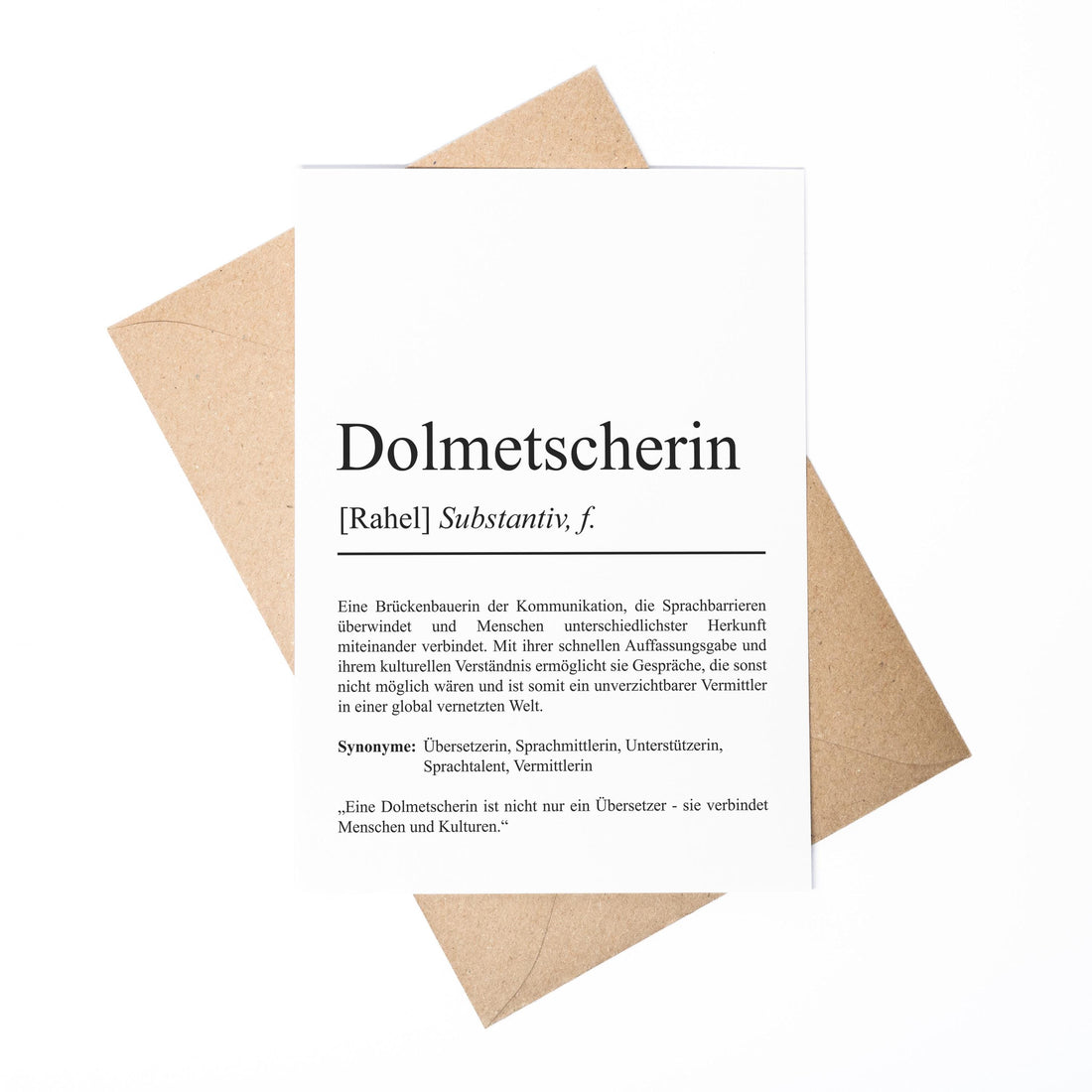 Dolmetscherin Definition Karte personalisierbar mit Namen Beruf Grußkarte Dolmetscherin Geschenk Geburtstag Dolmetscher Postkarte Definition