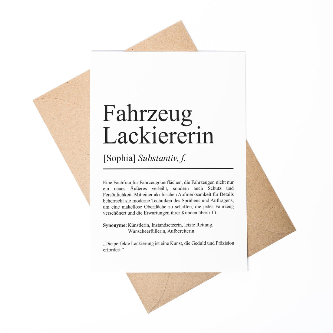 Fahrzeuglackiererin Definition Karte A6 personalisierbar mit Namen Beruf Grußkarte Lackiererin Geschenk Geburtstag Lackiererin Klappkarte