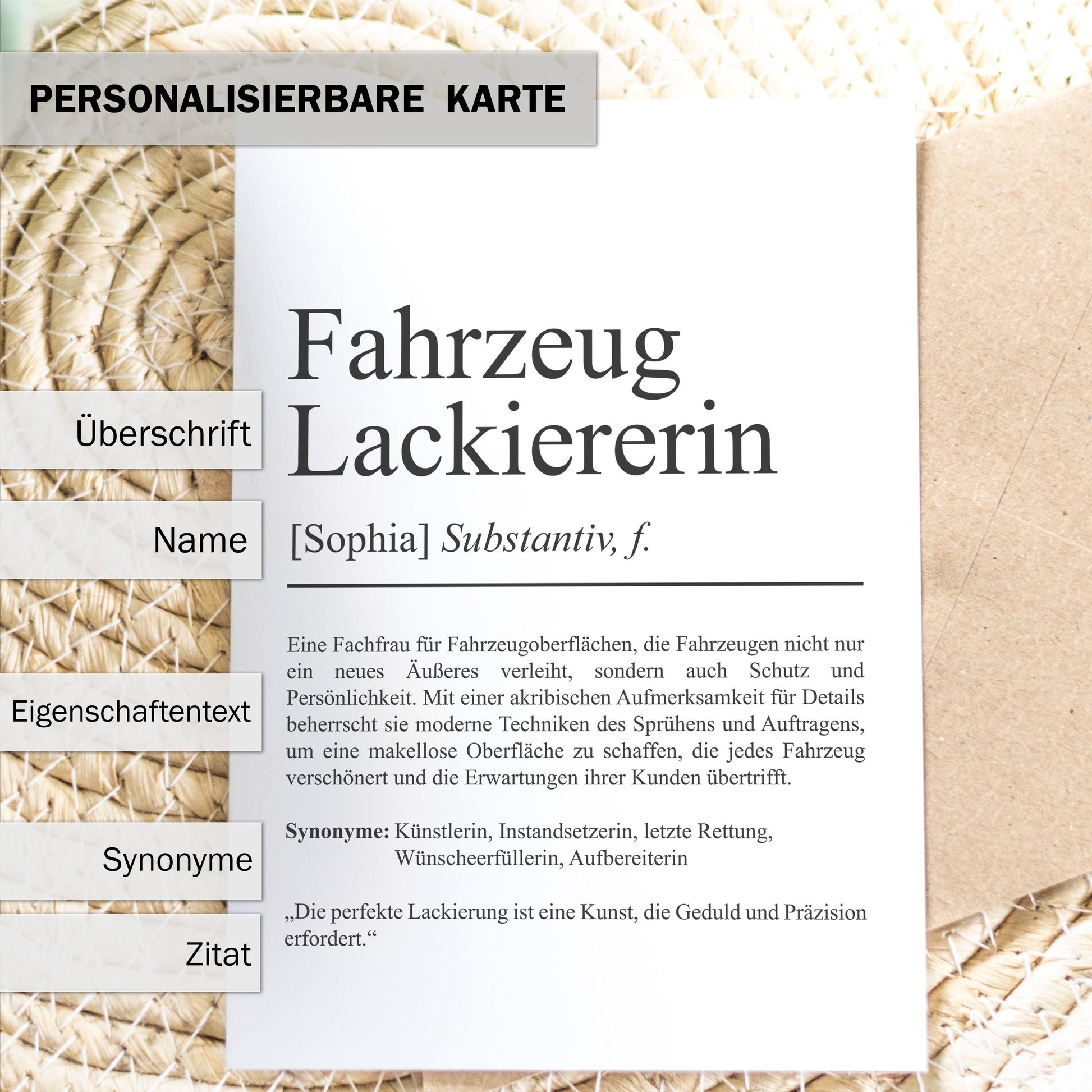 Fahrzeuglackiererin Definition Karte personalisierbar mit Namen Beruf Grußkarte Lackiererin Geschenk Geburtstag Lackiererin Postkarte