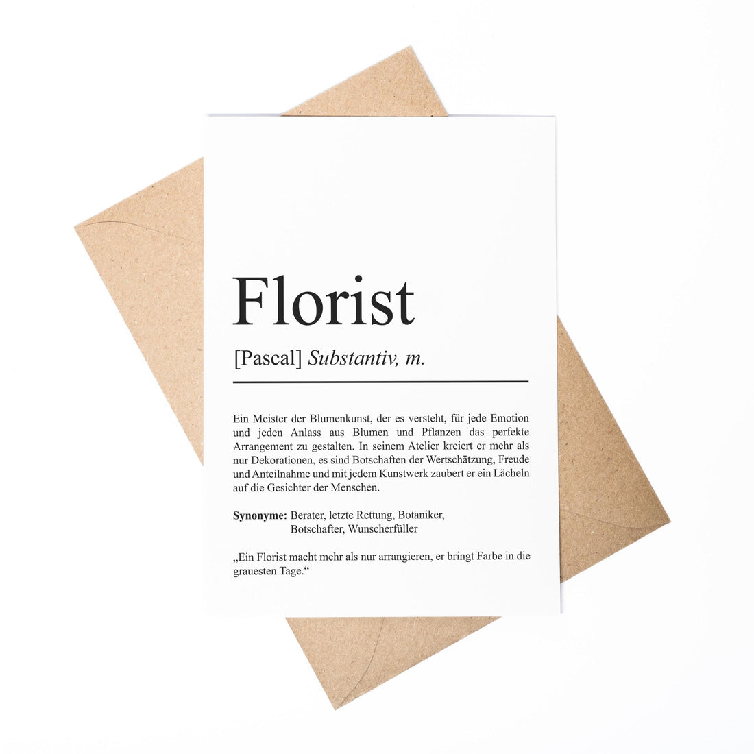 Florist Definition Karte personalisierbar mit Namen Beruf Grußkarte Florist Geschenk Geburtstag Florist Postkarte Definition