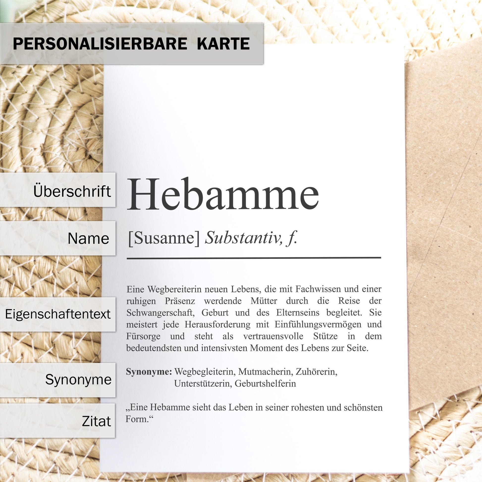 Hebamme Definition Karte personalisierbar mit Namen Beruf Grußkarte Hebamme Geschenk Geburtstag Hebamme Postkarte Definition