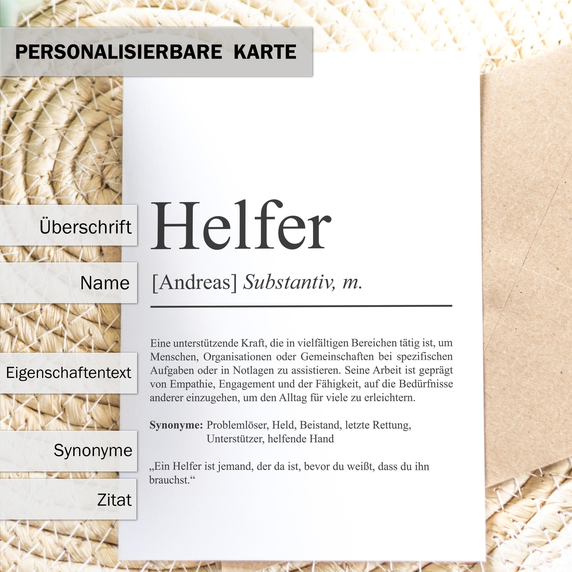 Helfer Definition Karte personalisierbar mit Namen Beruf Grußkarte Helfer Geschenk Geburtstag Helfer Postkarte Definition