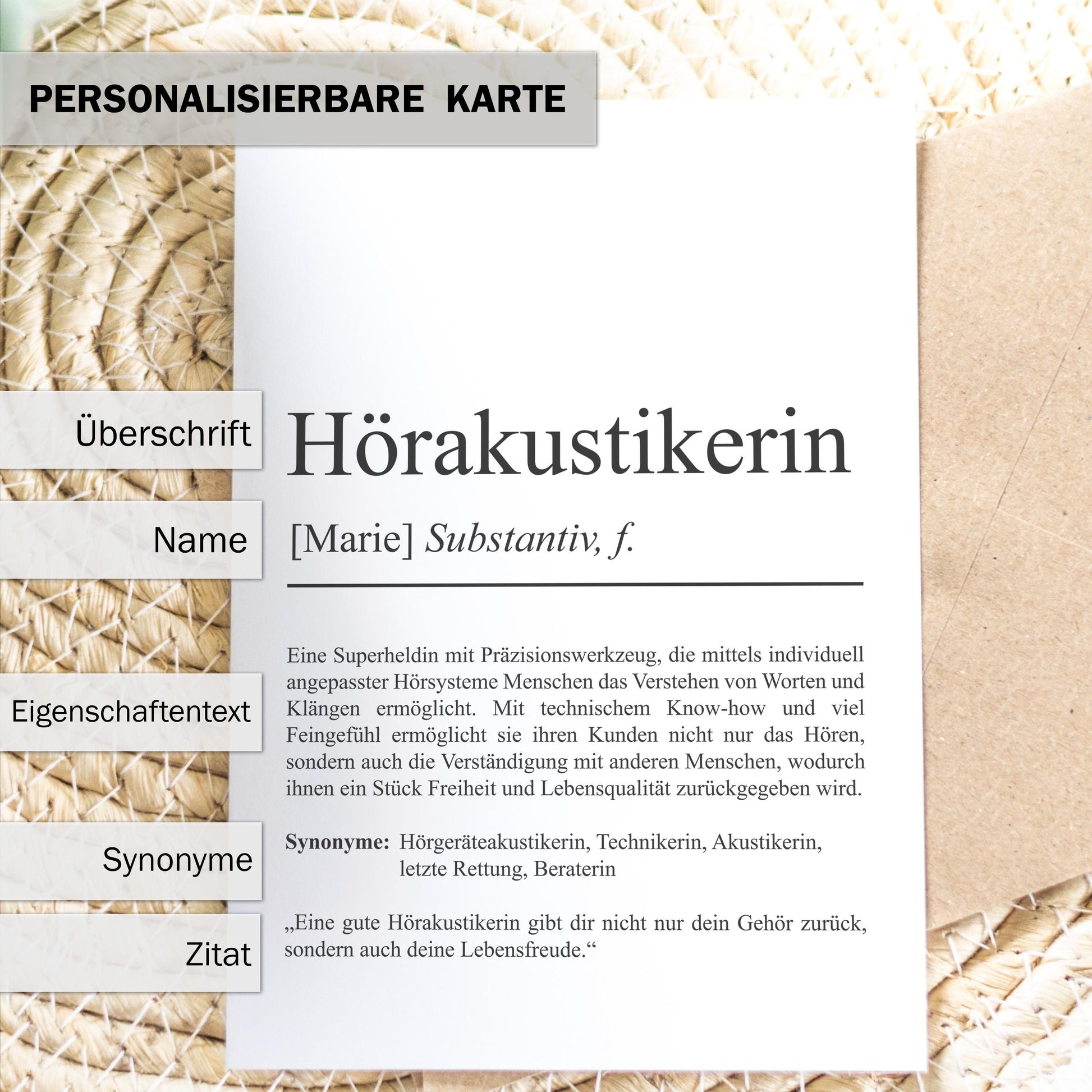 Hörakustikerin Definition A6 Karte personalisierbar mit Namen Beruf Grußkarte Akustikerin Geschenk Geburtstag Hörakustikerin Postkarte