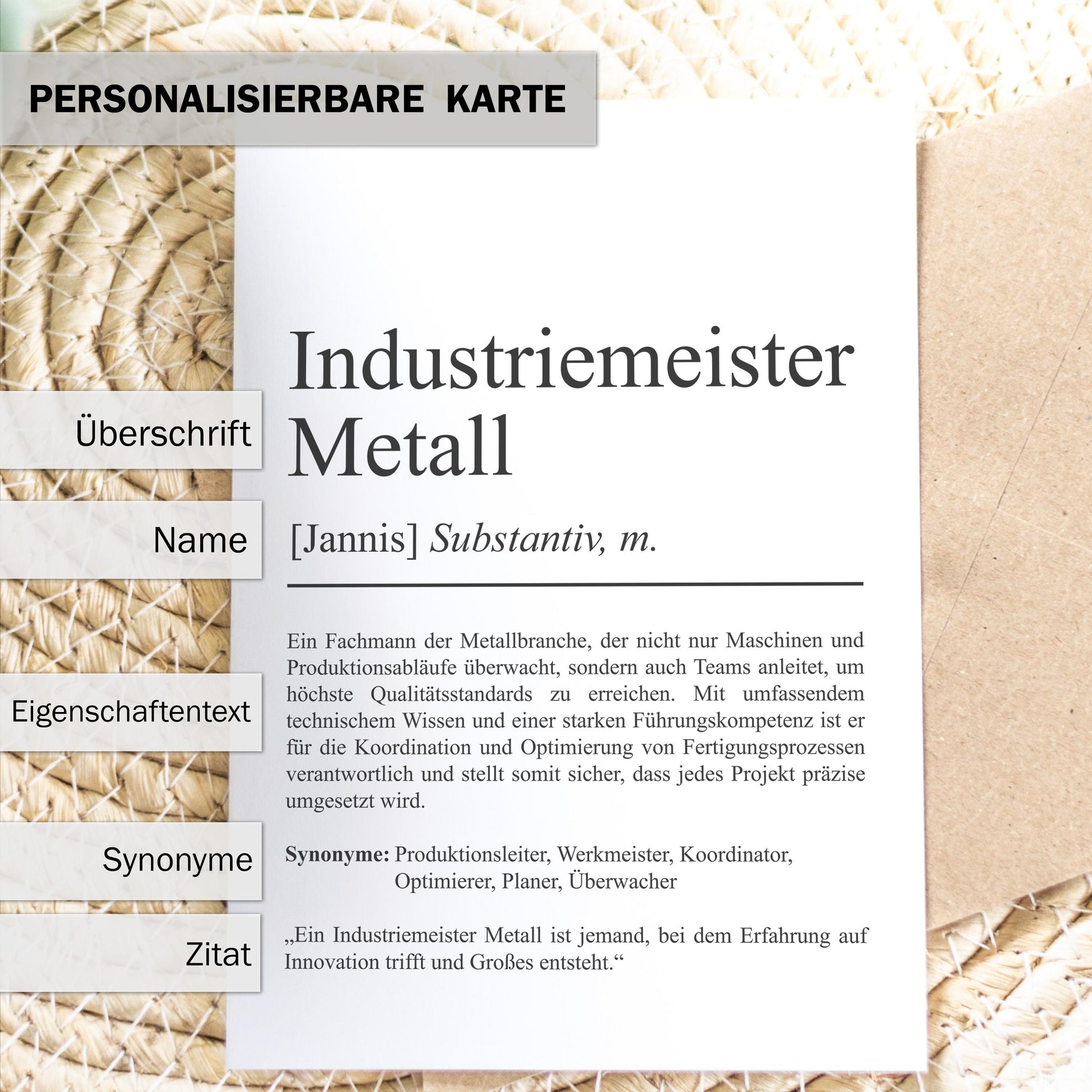 Industriemeister Metall Definition Karte personalisierbar mit Namen Beruf Grußkarte Industriemeister Geschenk Geburtstag Meister Postkarte