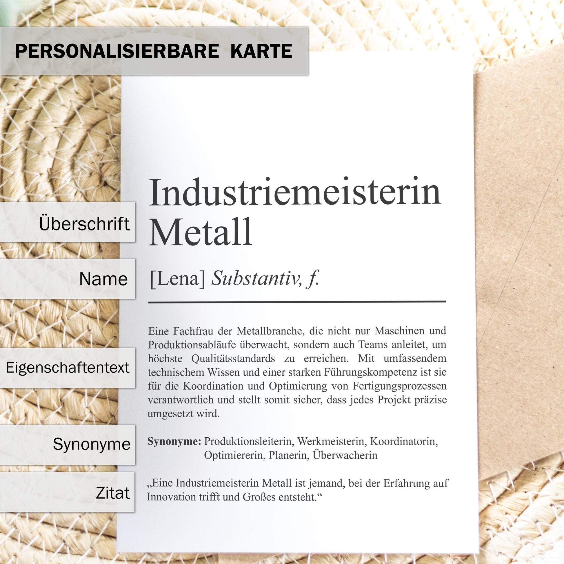 Industriemeisterin Metall Definition Karte personalisierbar mit Namen Beruf Grußkarte Industriemeisterin Geschenk Geburtstag Postkarte