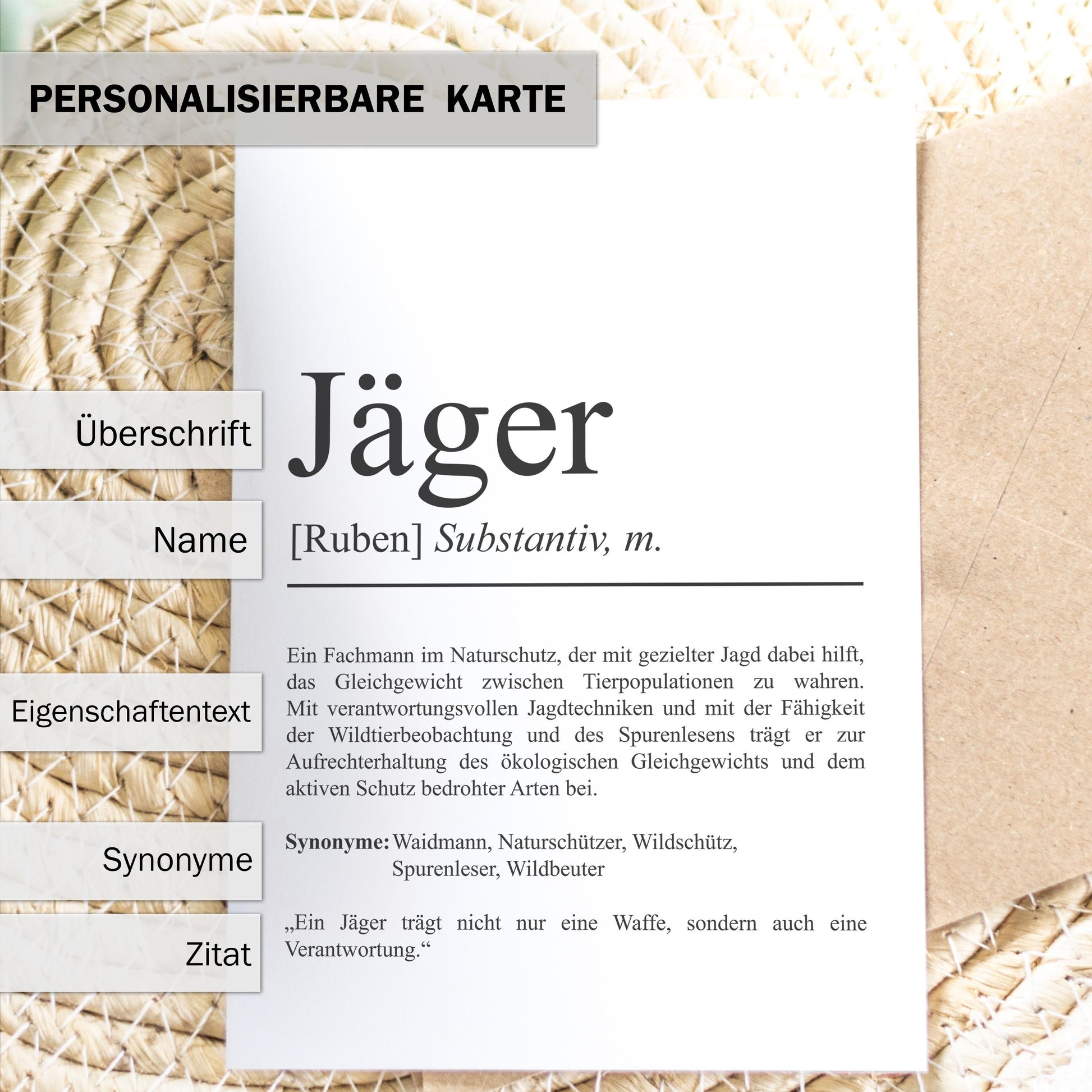 Jäger Definition Karte personalisierbar mit Namen Beruf Grußkarte Jäger Geschenk Geburtstag Jäger Postkarte Definition