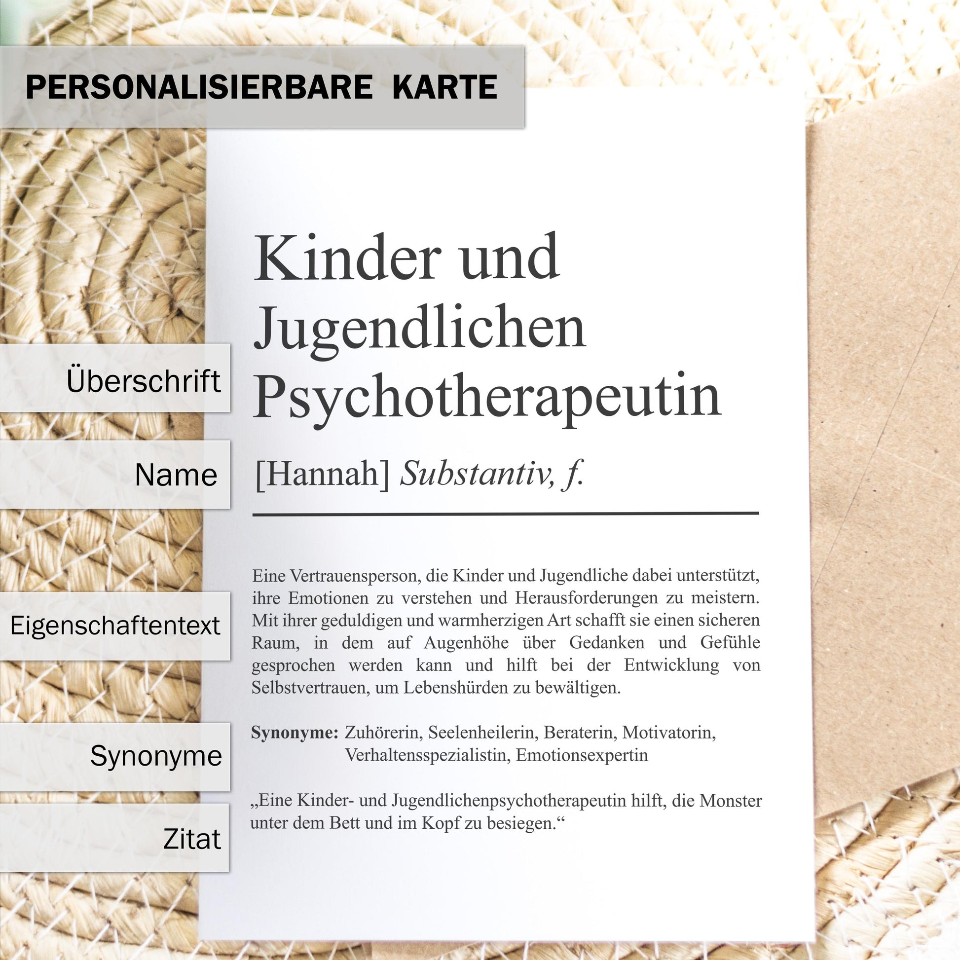 Kinder- und Jugendlichenpsychotherapeutin Definition Karte personalisierbar mit Namen Beruf Grußkarte Kinder & Jugendlichenpsychotherapeutin