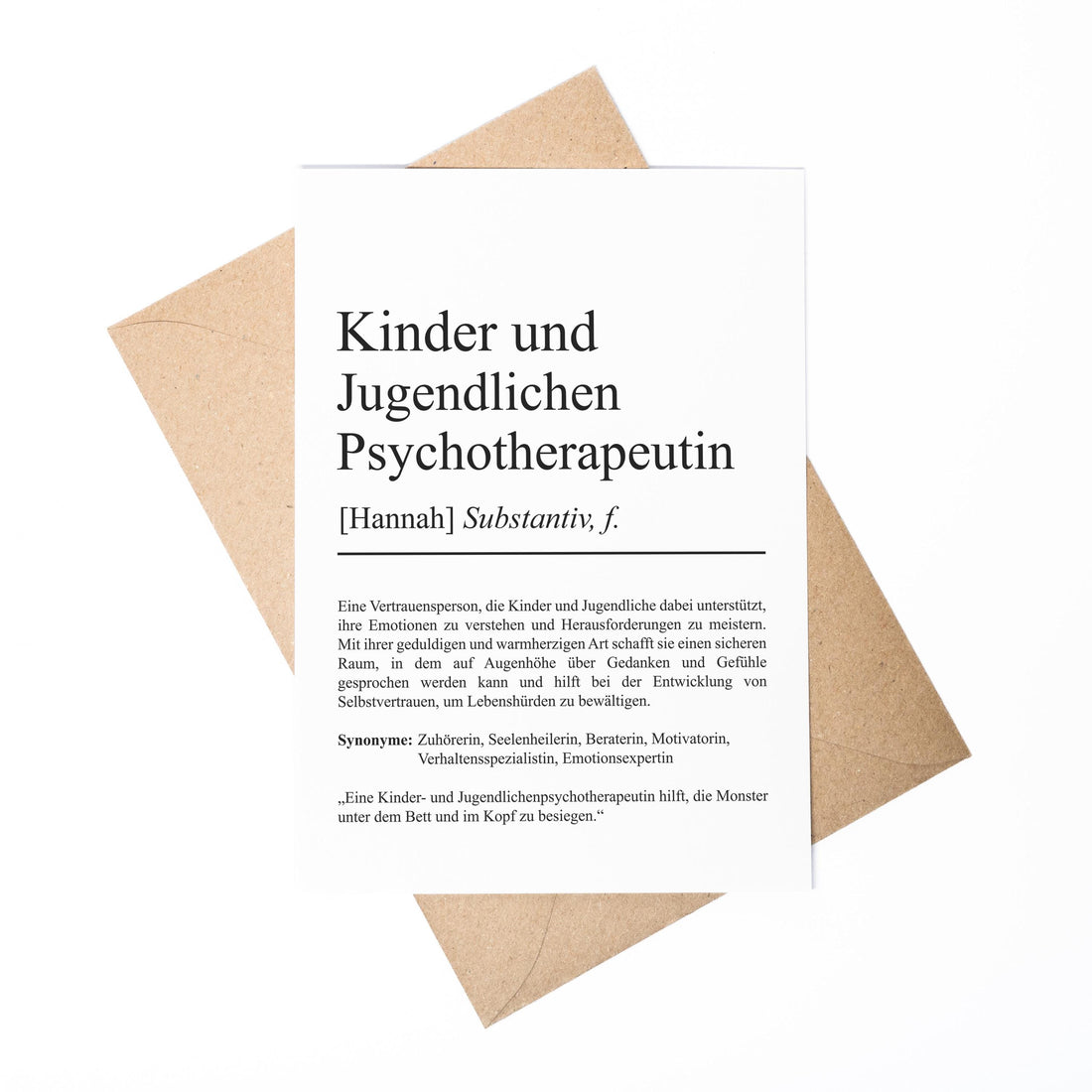 Kinder- und Jugendlichenpsychotherapeutin Definition Karte personalisierbar mit Namen Beruf Grußkarte Kinder & Jugendlichenpsychotherapeutin
