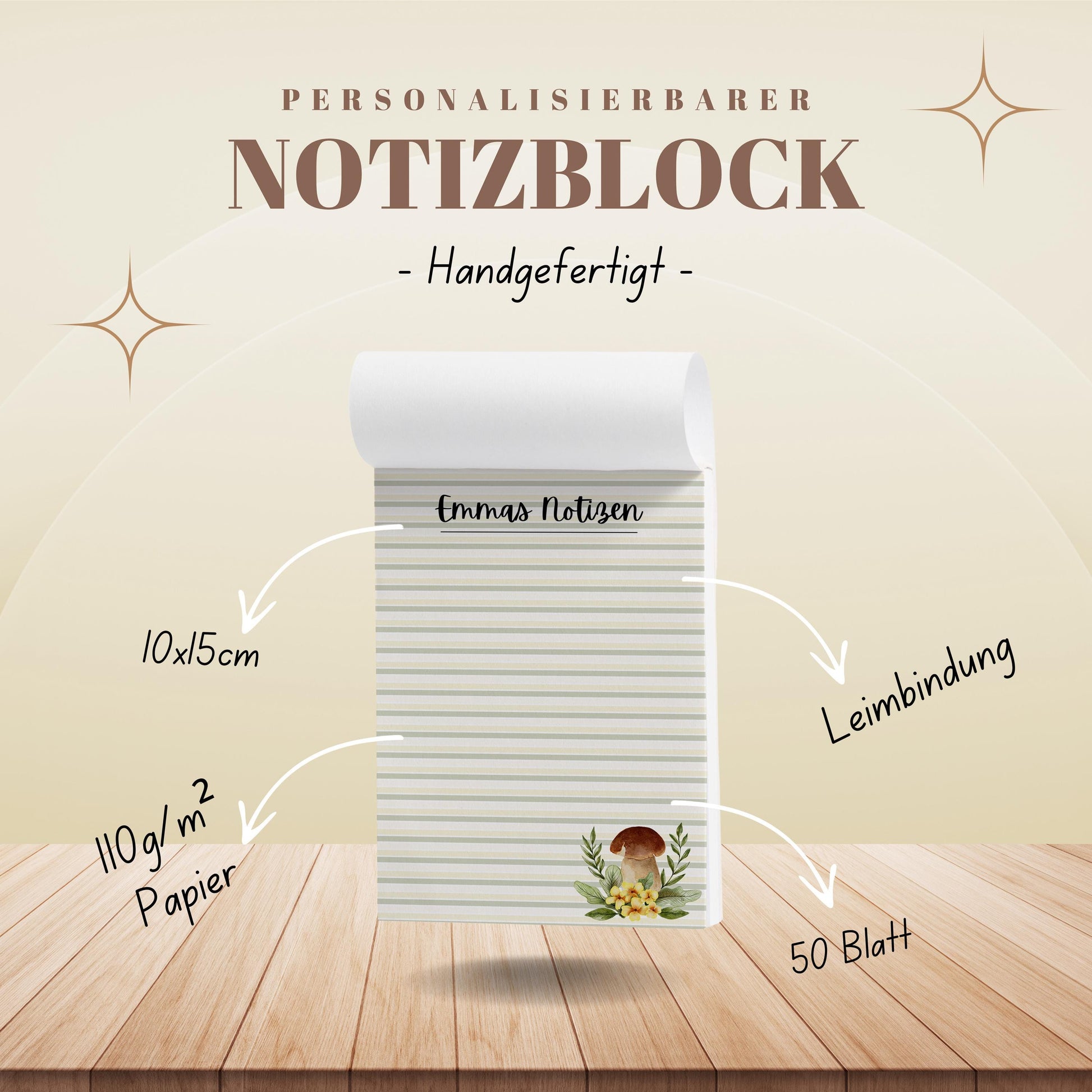 Notizblock Pilze Notizblock personalisierbar mit Namen To Do Liste Notizblock für Studenten Bürobedarf Geschenk Pilzsammler