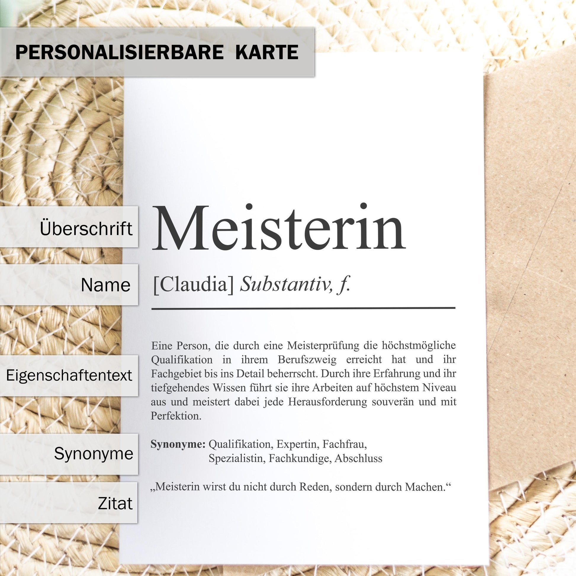 Meisterin Definition A6 Karte personalisierbar mit Namen Beruf Grußkarte Meisterin Geschenk Abschluss Meisterin Postkarte