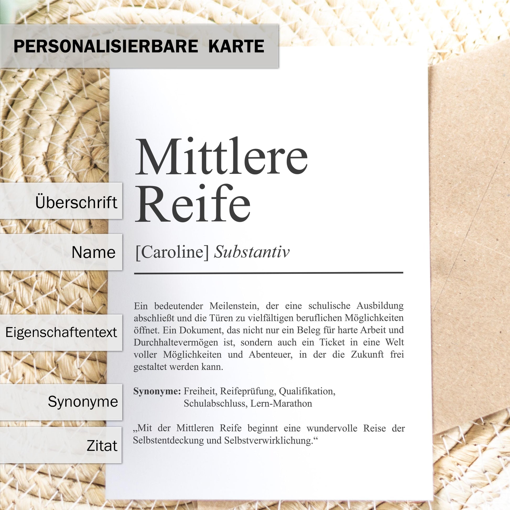 Mittlere Reife Definition Karte personalisierbar mit Namen Abschluss Grußkarte Mittlere Reife Geschenk Geburtstag Mittlere Reife Postkarte