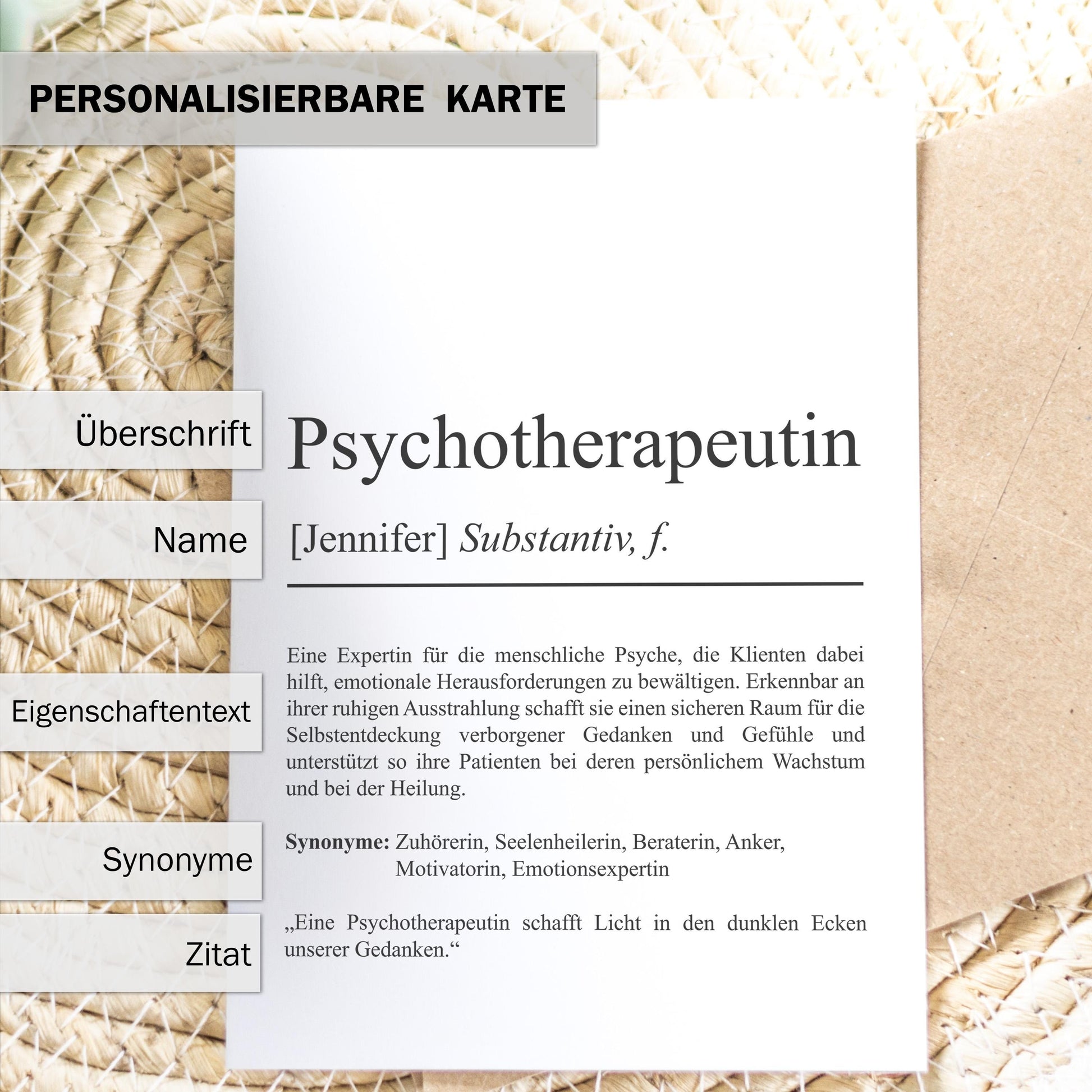 Psychotherapeutin Definition Karte personalisierbar Namen Beruf Grußkarte Psychotherapeut Geschenk Geburtstag Psychotherapeutin Postkarte