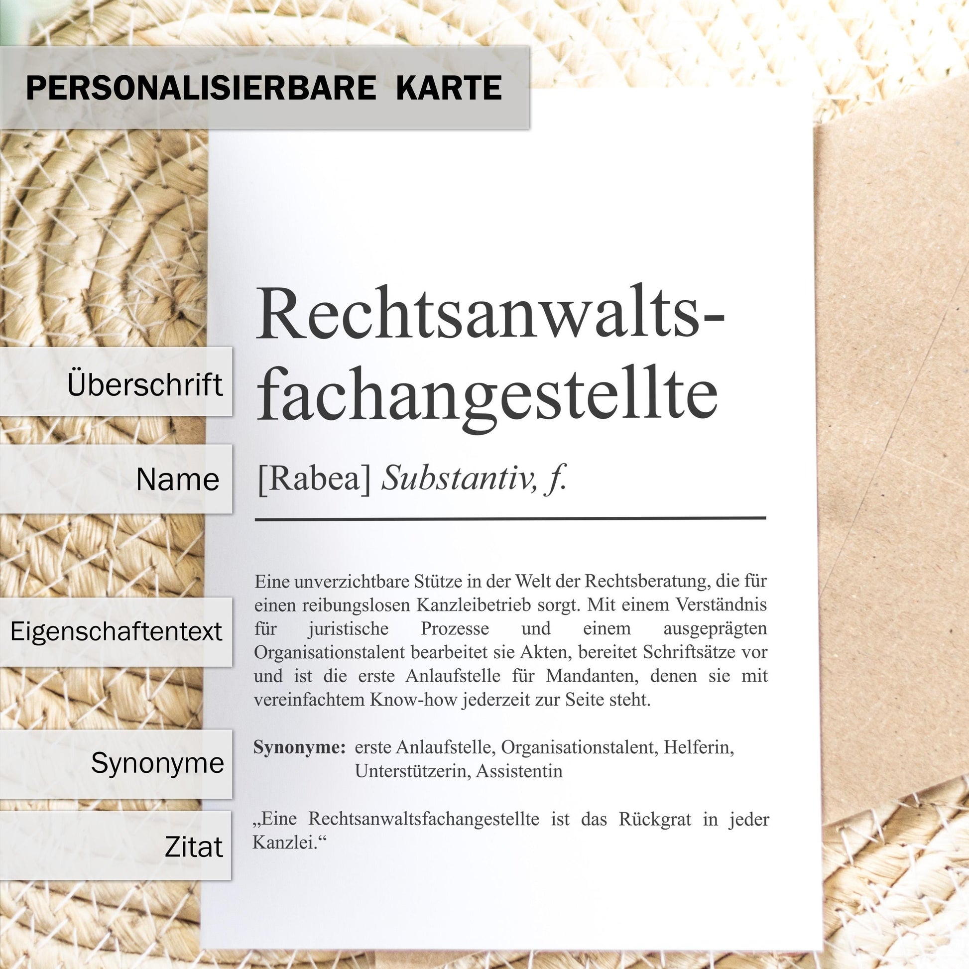 Rechtsanwaltsfachangestellte Definition Karte personalisierbar mit Namen Beruf Grußkarte Zimmerer Geschenk Rechtsanwaltsfachangestellte