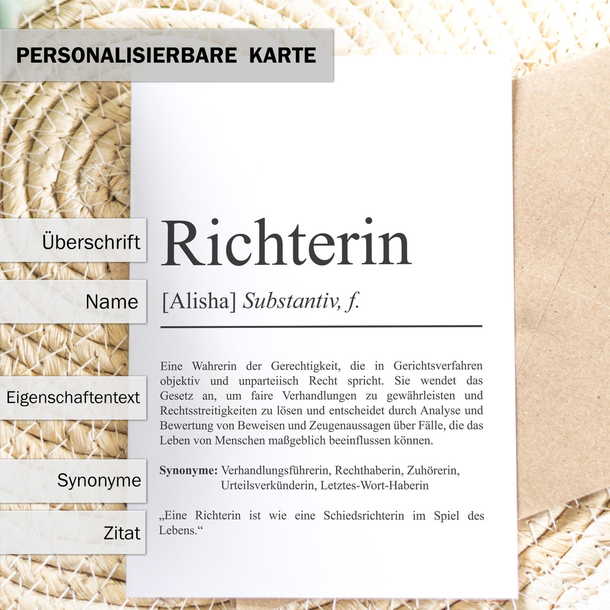 Richterin Definition Karte personalisierbar mit Namen Beruf Grußkarte Richterin Geschenk Geburtstag Richterin Postkarte Definition