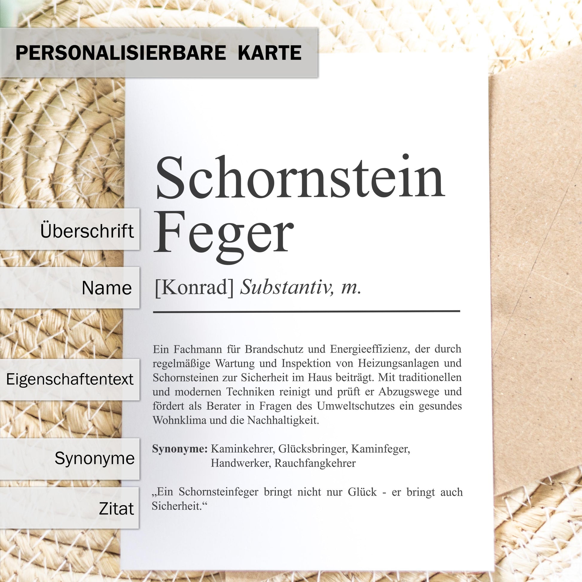 Schornsteinfeger Definition A6 Karte personalisierbar mit Namen Beruf Grußkarte Schornsteinfeger Geschenk Geburtstag Klappkarte Definition