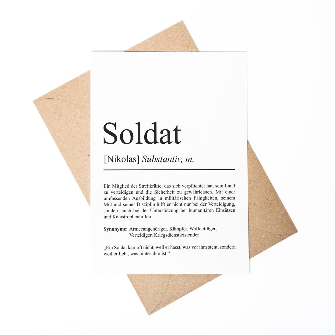 Soldat Definition Karte personalisierbar mit Namen Beruf Grußkarte Soldat Geschenk Geburtstag Soldat Postkarte Definition
