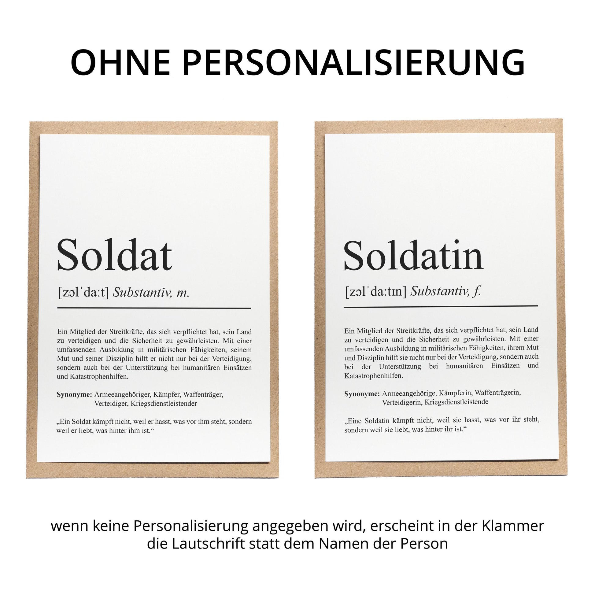 Soldatin Definition Karte personalisierbar mit Namen Beruf Grußkarte Soldatin Geschenk Geburtstag Soldatin Postkarte Definition