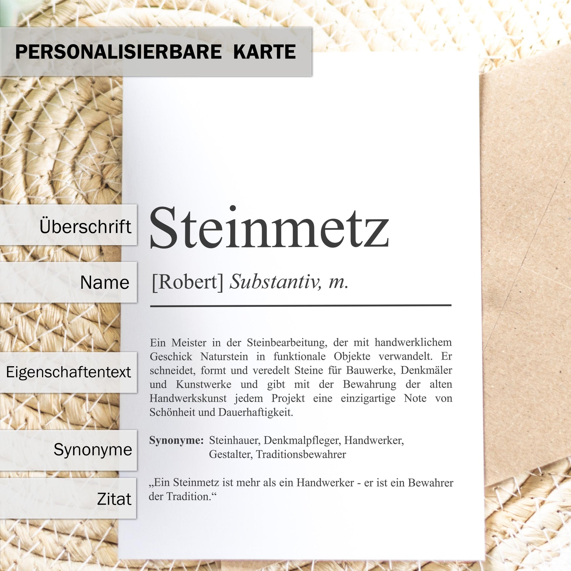 Steinmetz Definition Karte personalisierbar mit Namen Beruf Grußkarte Steinmetz Geschenk Geburtstag Steinmetz Postkarte Definition