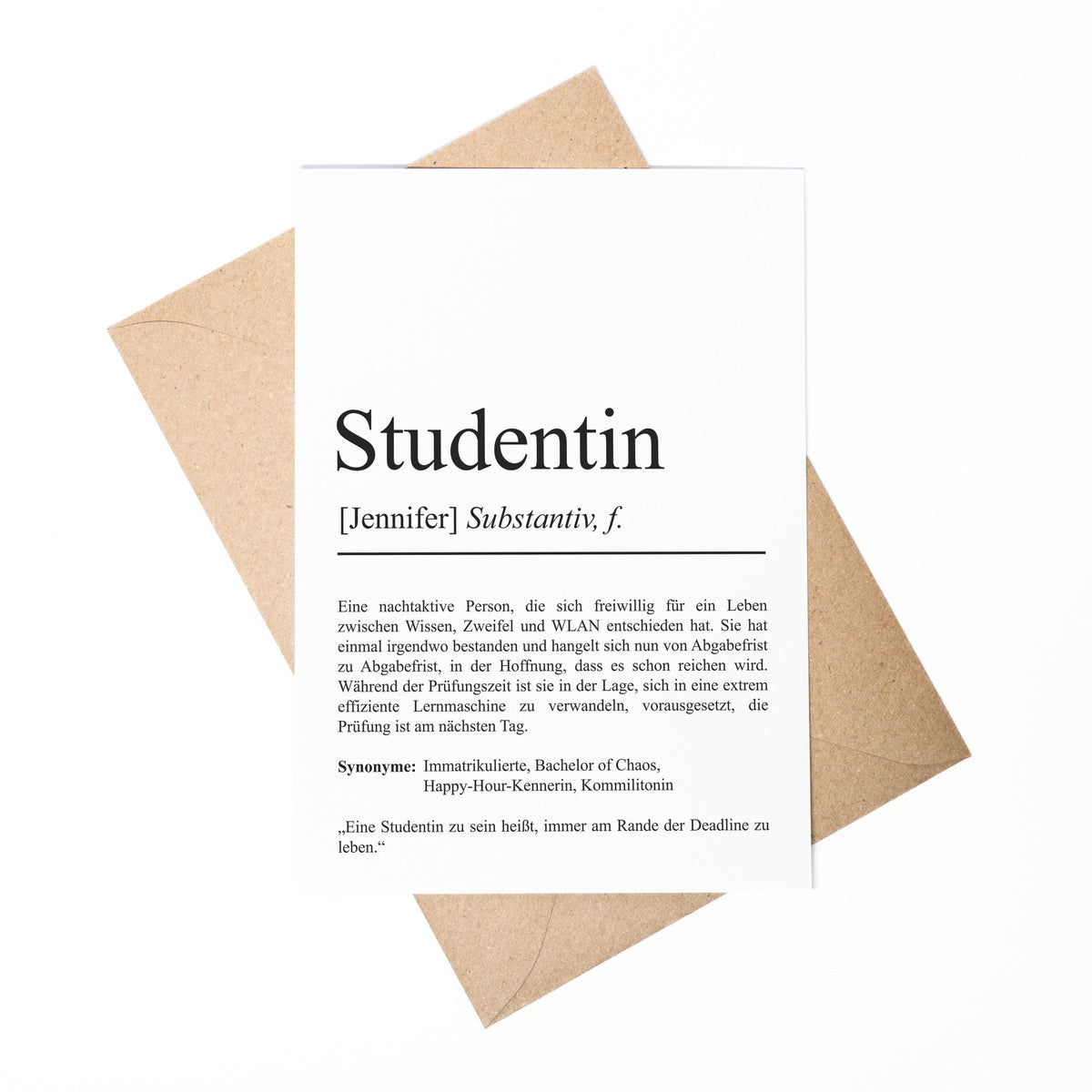Studentin Definition A6 Karte personalisierbar mit Namen Beruf Grußkarte Studentin Geschenk Geburtstag Studentin Klappkarte Definition