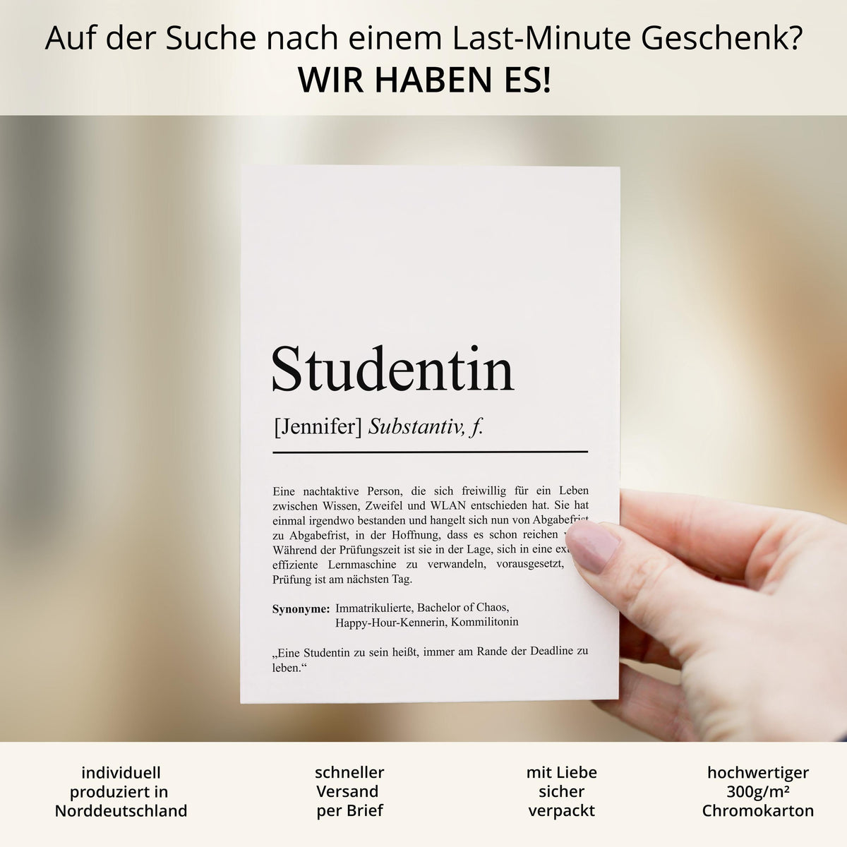 Studentin Definition Karte personalisierbar mit Namen Beruf Grußkarte Studentin Geschenk Geburtstag Studentin Postkarte Definition