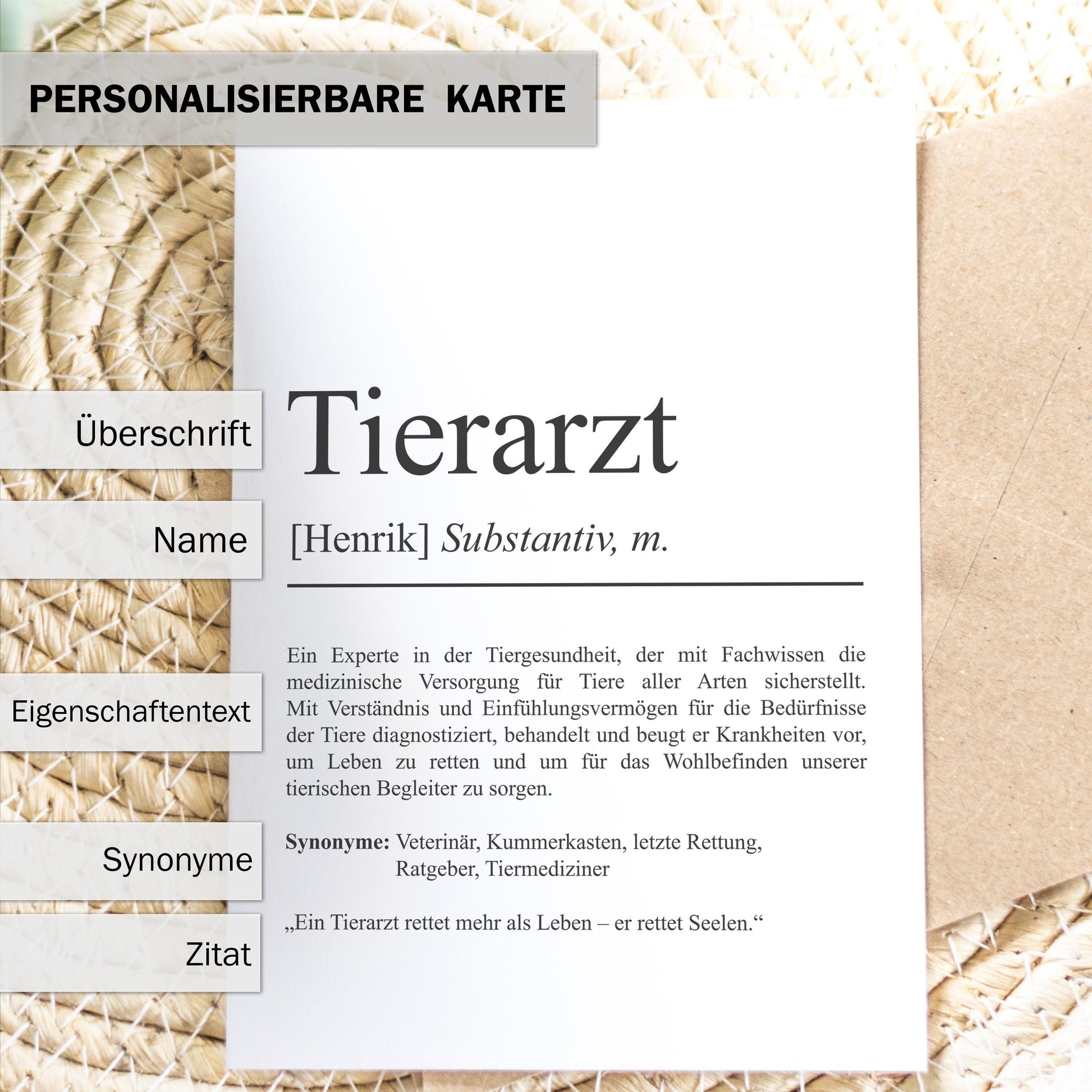 Tierarzt Definition Karte personalisierbar mit Namen Beruf Grußkarte Tierarzt Geschenk Geburtstag Tierarzt Postkarte Definition
