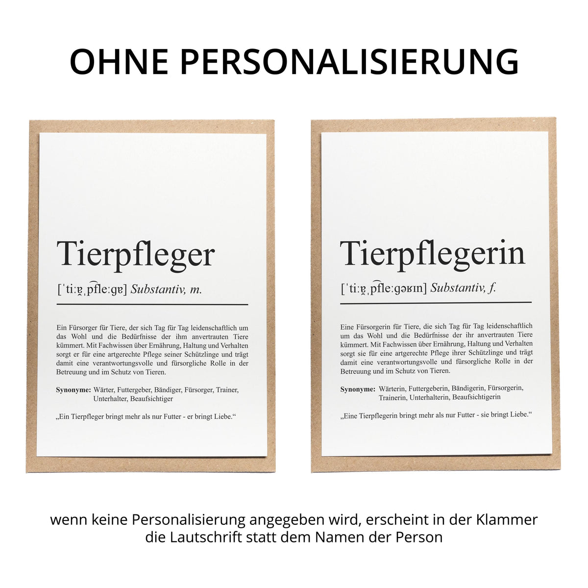 Tierpflegerin Definition Karte personalisierbar mit Namen Beruf Grußkarte Tierpflegerin Geschenk Geburtstag Tierpfleger Postkarte Definition