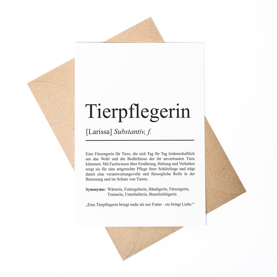 Tierpflegerin Definition Karte personalisierbar mit Namen Beruf Grußkarte Tierpflegerin Geschenk Geburtstag Tierpfleger Postkarte Definition