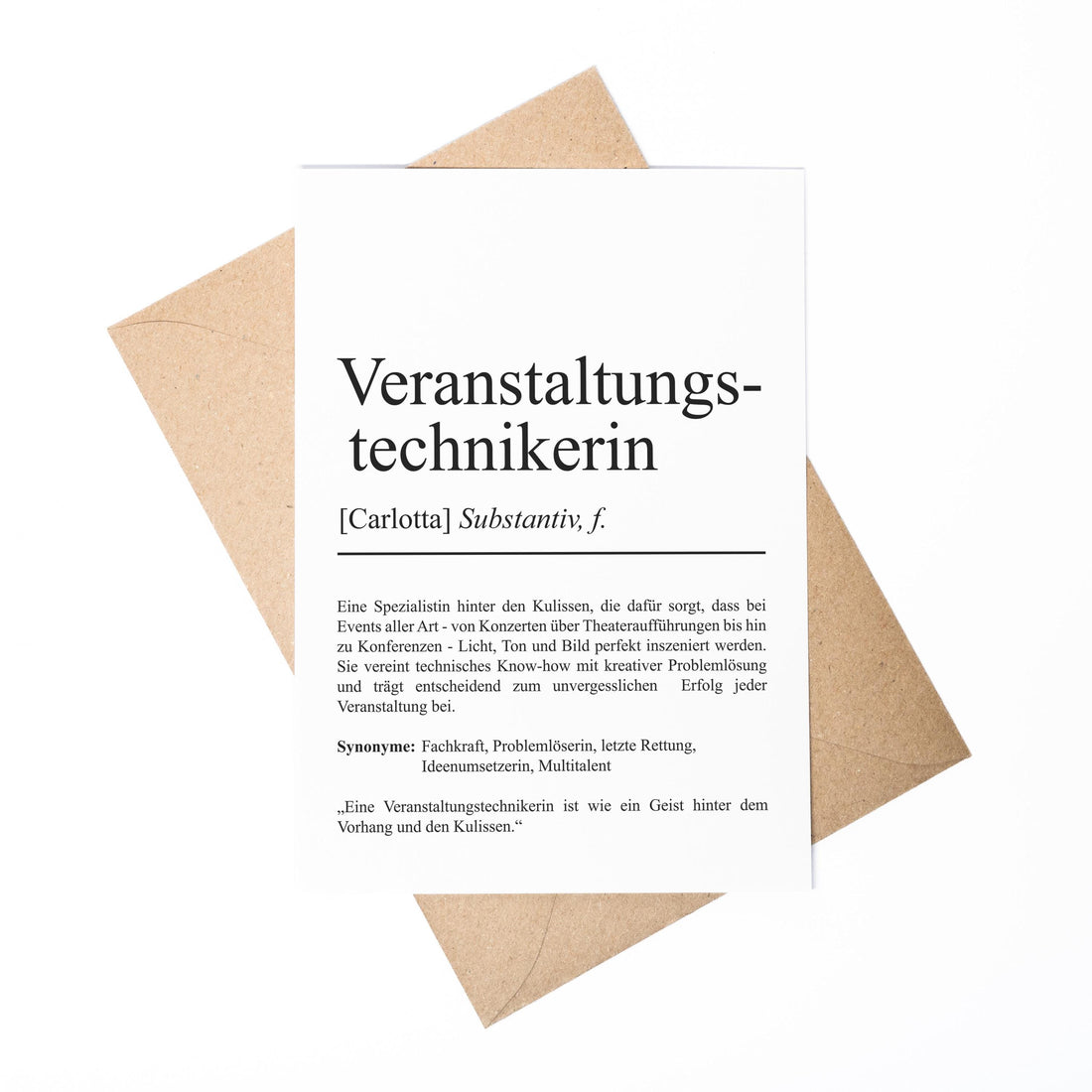 Veranstaltungstechnikerin Definition A6 Karte personalisierbar Name Beruf Grußkarte Veranstaltungstechnikerin Geschenk Klappkarte Definition