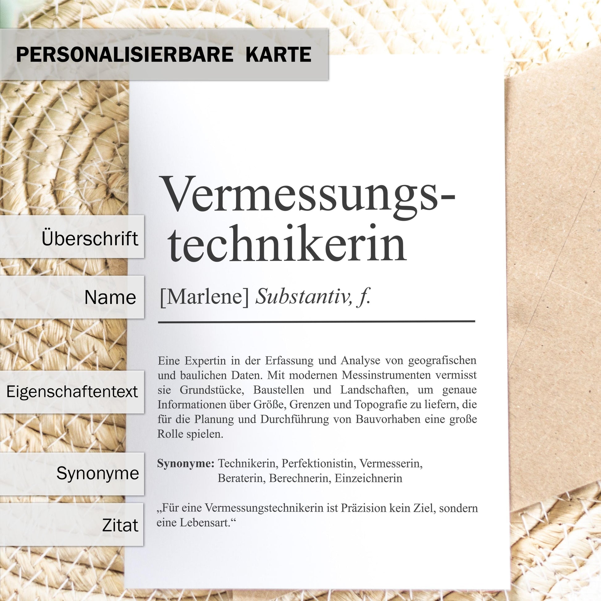 Vermessungstechnikerin Definition Karte personalisierbar mit Namen Beruf Postkarte Geschenk Vermessungstechnikerin Geburtstag Grußkarte