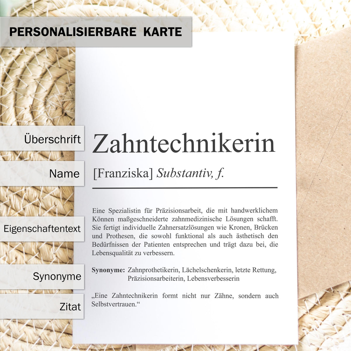Zahntechnikerin Definition Karte personalisierbar Beruf Postkarte Zahntechnikerin Geschenk Geburtstag Zahntechnikerin Postkarte Definition