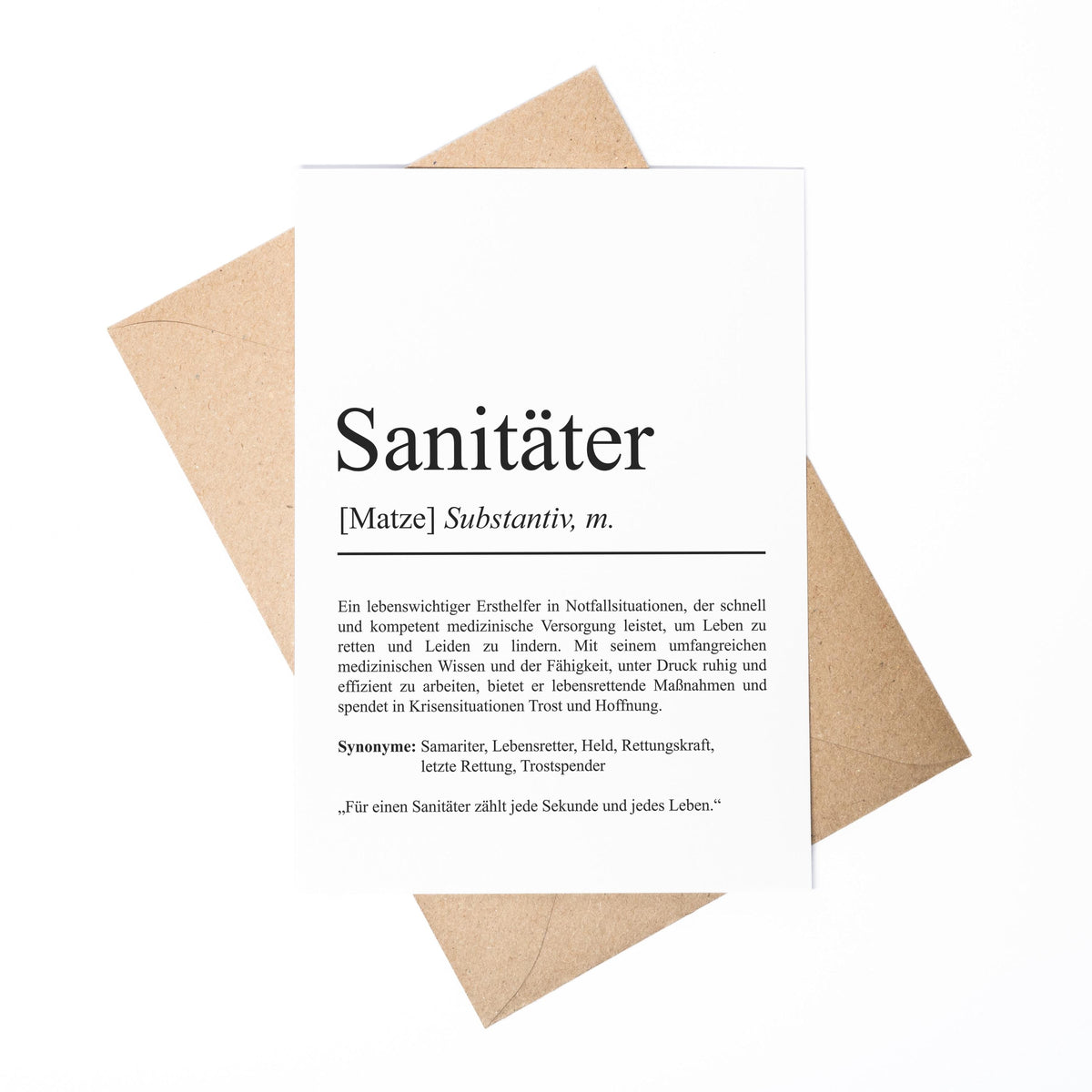 Sanitäter Definition Karte A6 personalisierbar mit Namen Beruf Grußkarte Sanitäter Geschenk Geburtstag Sanitäter Klappkarte Definition
