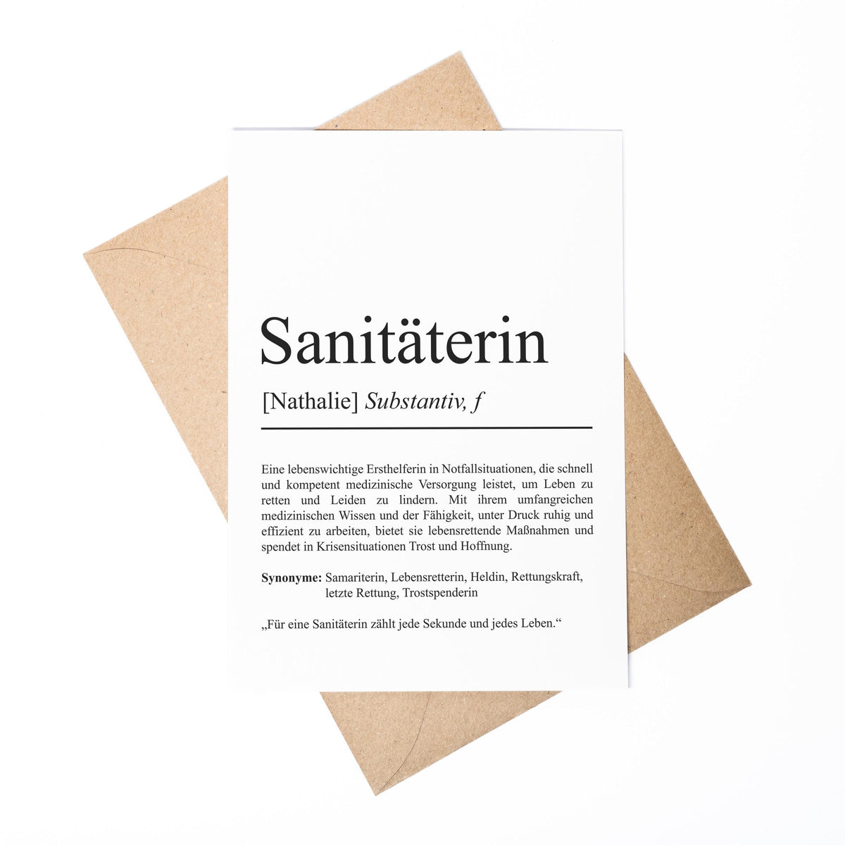 Sanitäter Definition Karte A6 personalisierbar mit Namen Beruf Grußkarte Sanitäter Geschenk Geburtstag Sanitäter Klappkarte Definition