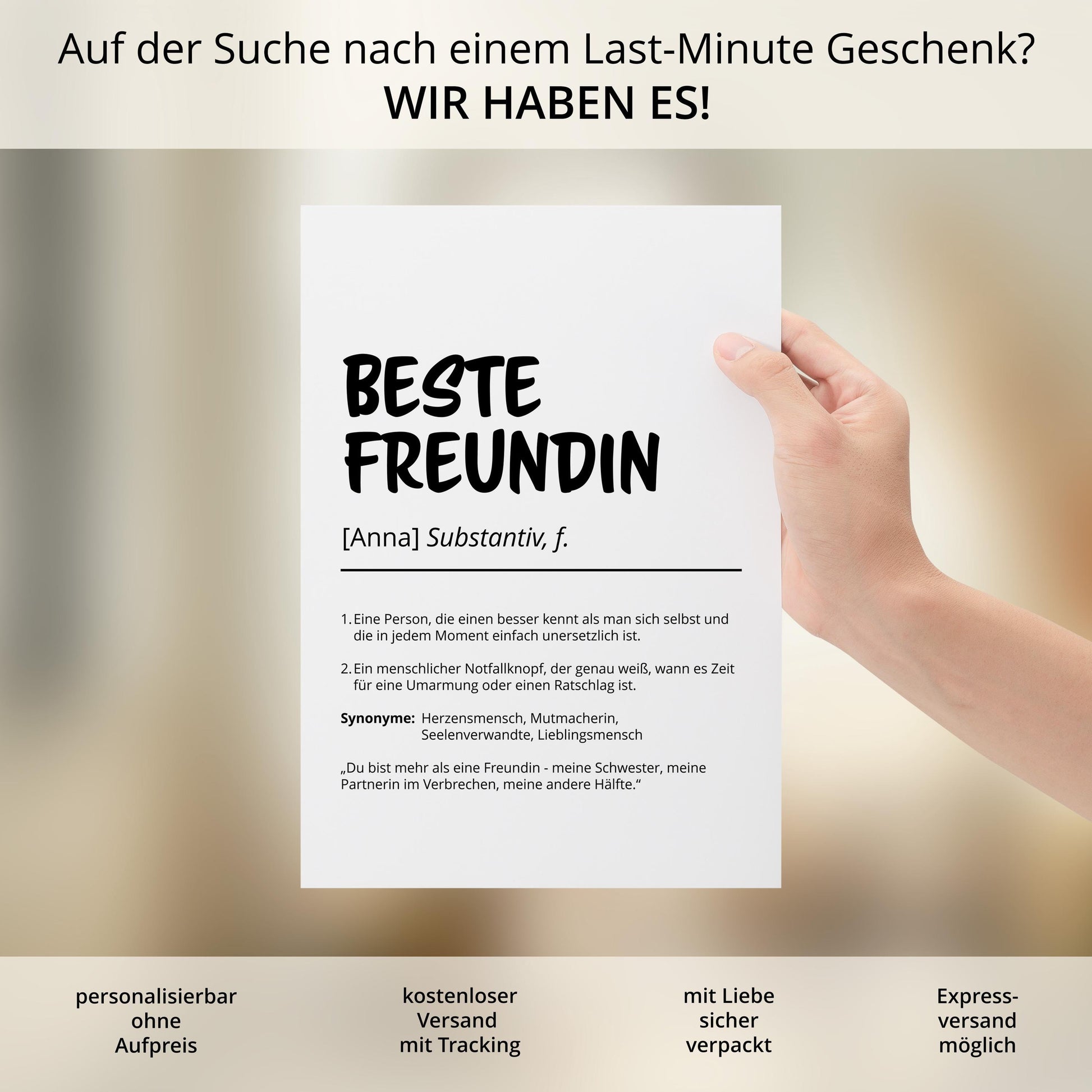 Beste Freundin Definition Poster personalisierbar mit Namen Poster Geschenk Freundin Einzug Geschenk Freundin personalisierbar ungerahmt
