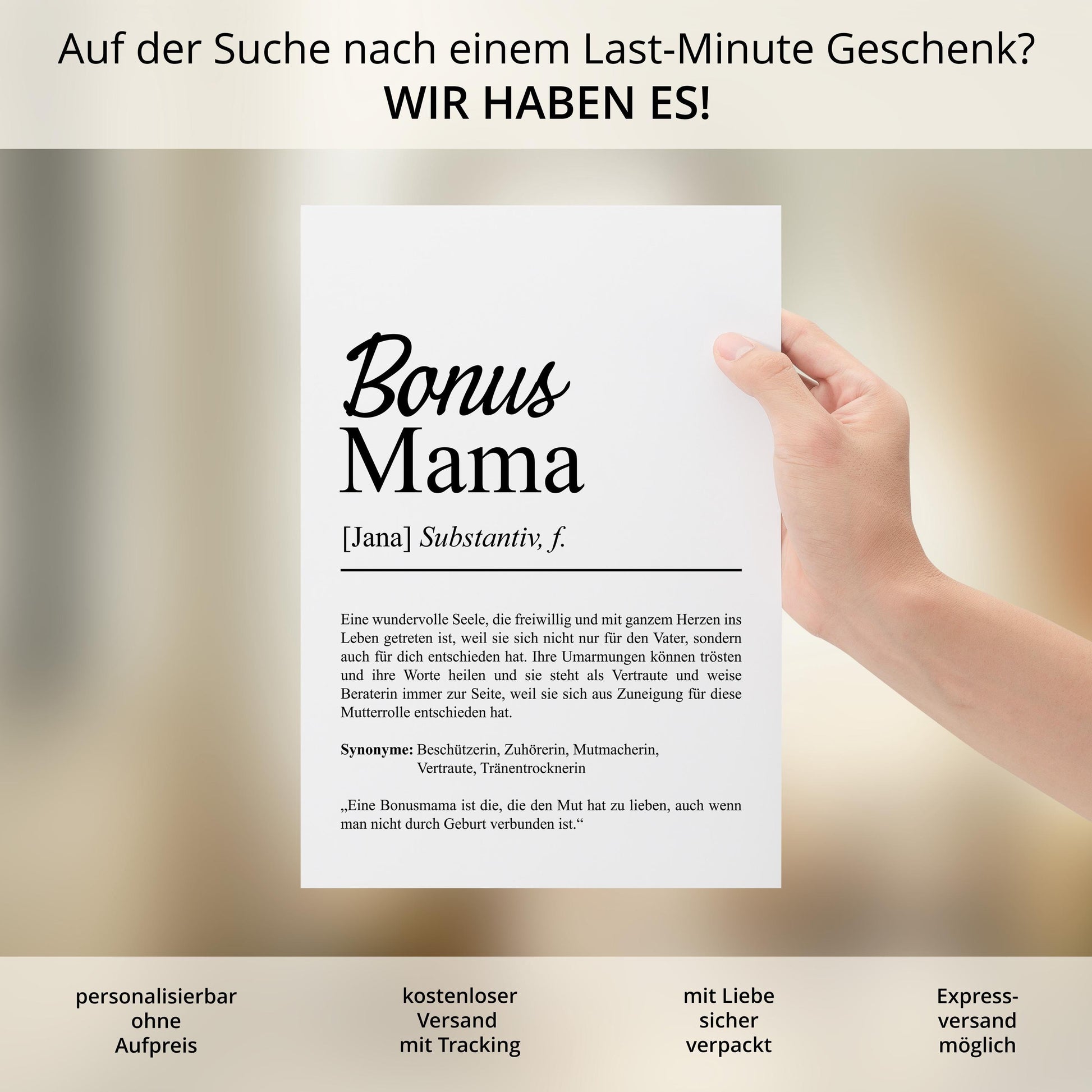 Bonusmama Definition Poster personalisierbar mit Namen Bonusmama Poster Geschenk Geburtstag Bonusmama Poster Definition Adoption Mutter