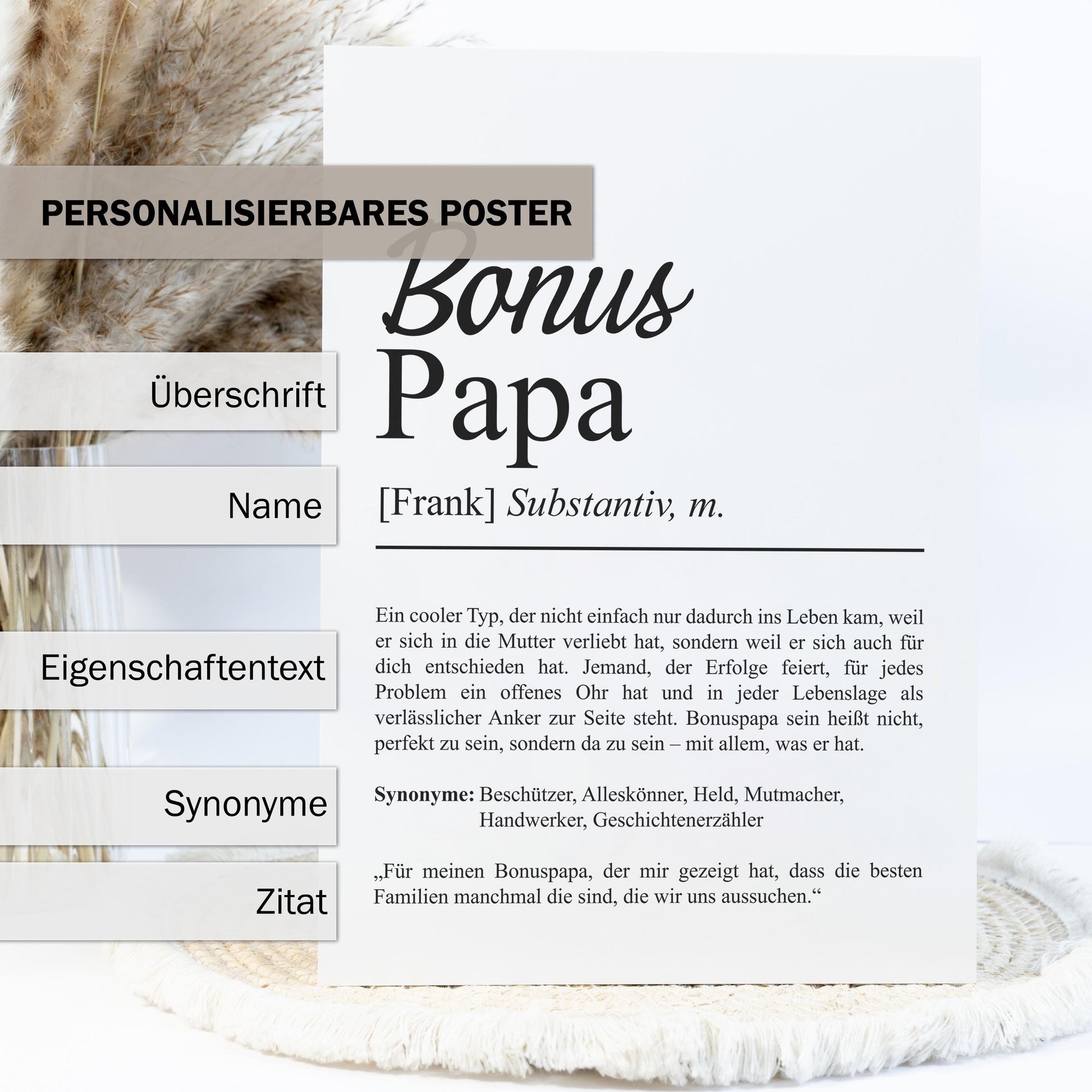 Bonuspapa Definition Poster personalisierbar mit Namen Bonuspapa Poster Geschenk Geburtstag Bonuspapa Poster Definition Adoption Vater