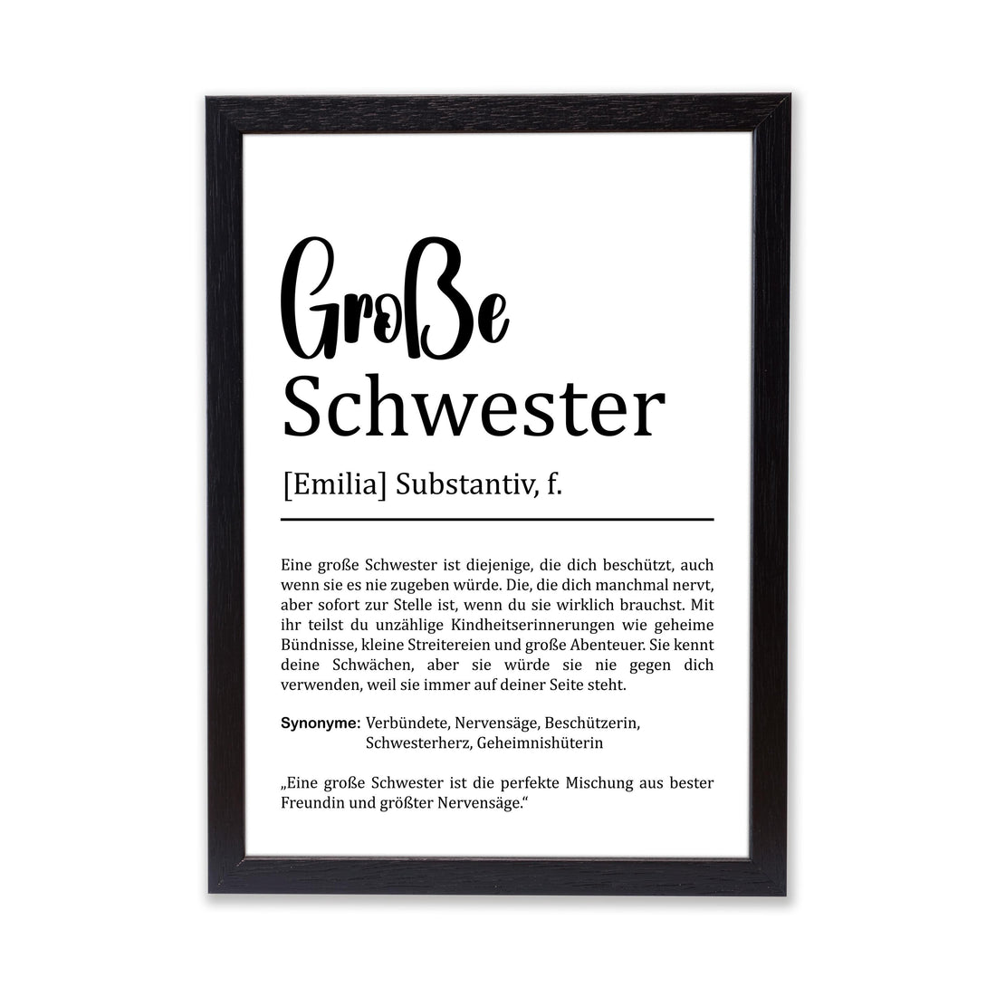 Große Schwester Definition Poster personalisierbar mit Namen Schwester Poster Geschenk Einzug Geburtstag Geschenk Schwester Geschwister Liebe