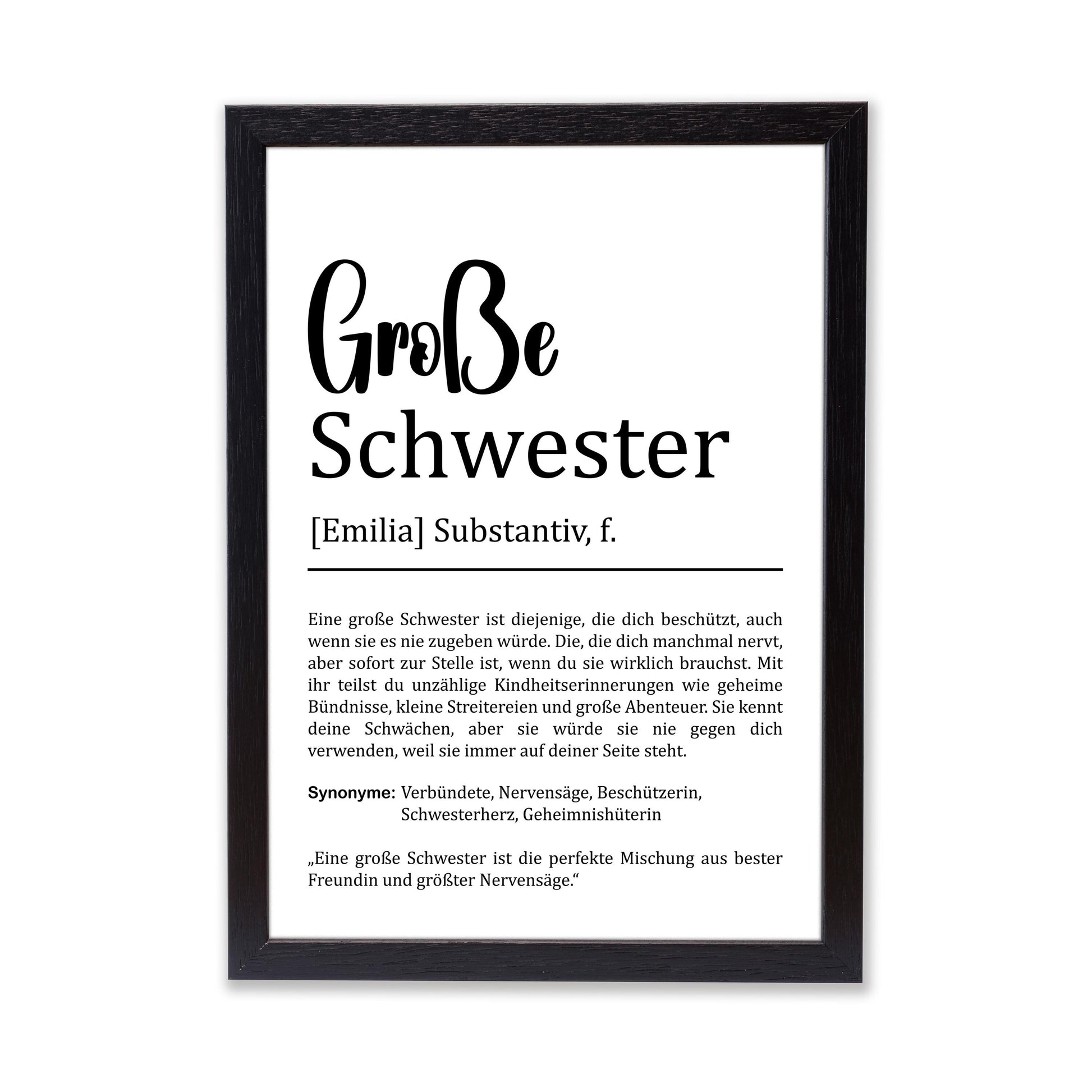 Große Schwester Definition Poster personalisierbar mit Namen Schwester Poster Geschenk Einzug Geburtstag Geschenk Schwester Geschwister Liebe