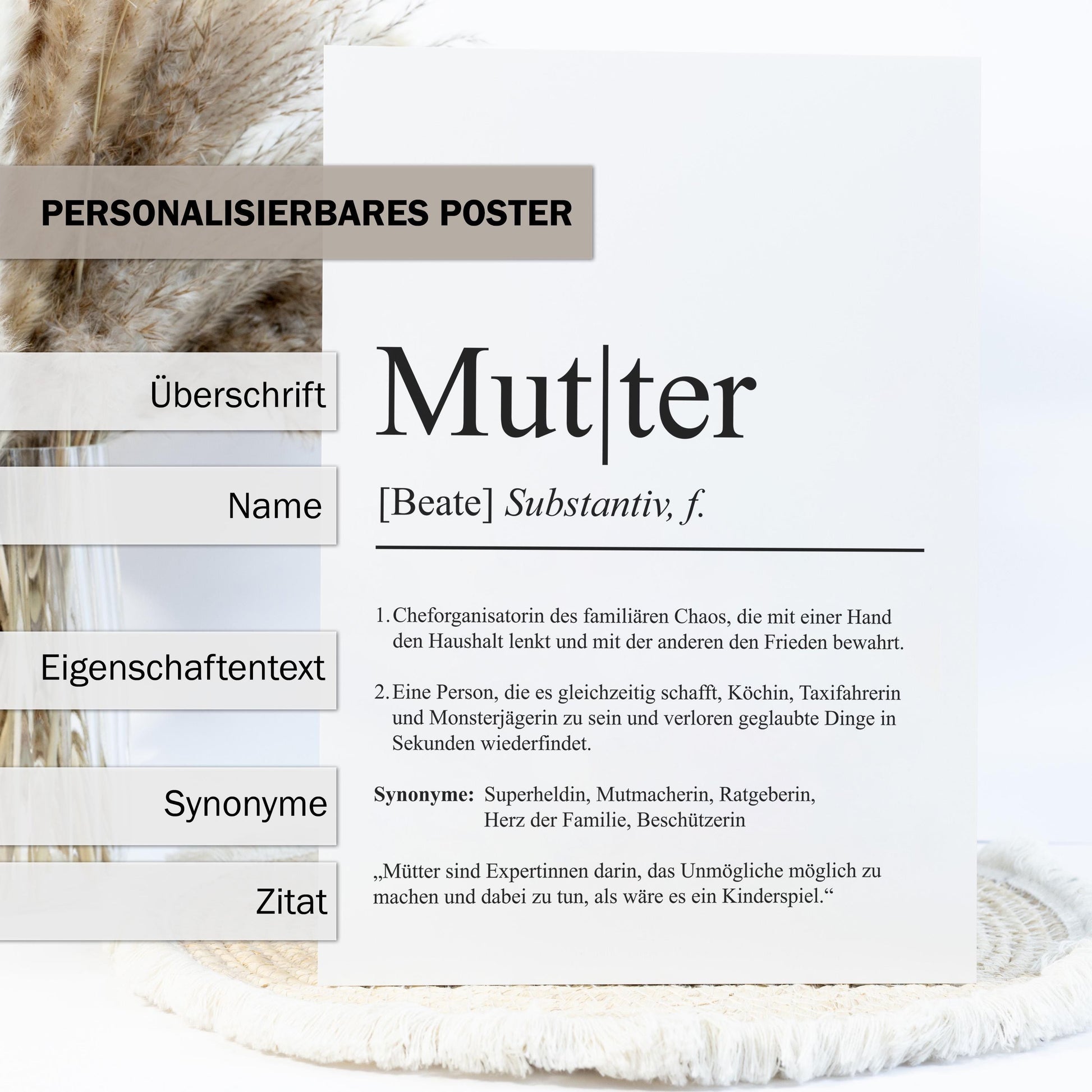 Mutter Definition Poster personalisierbar mit Namen Poster Geschenk Mutter Einzug Geschenk Mutter personalisierbar Poster ungerahmt