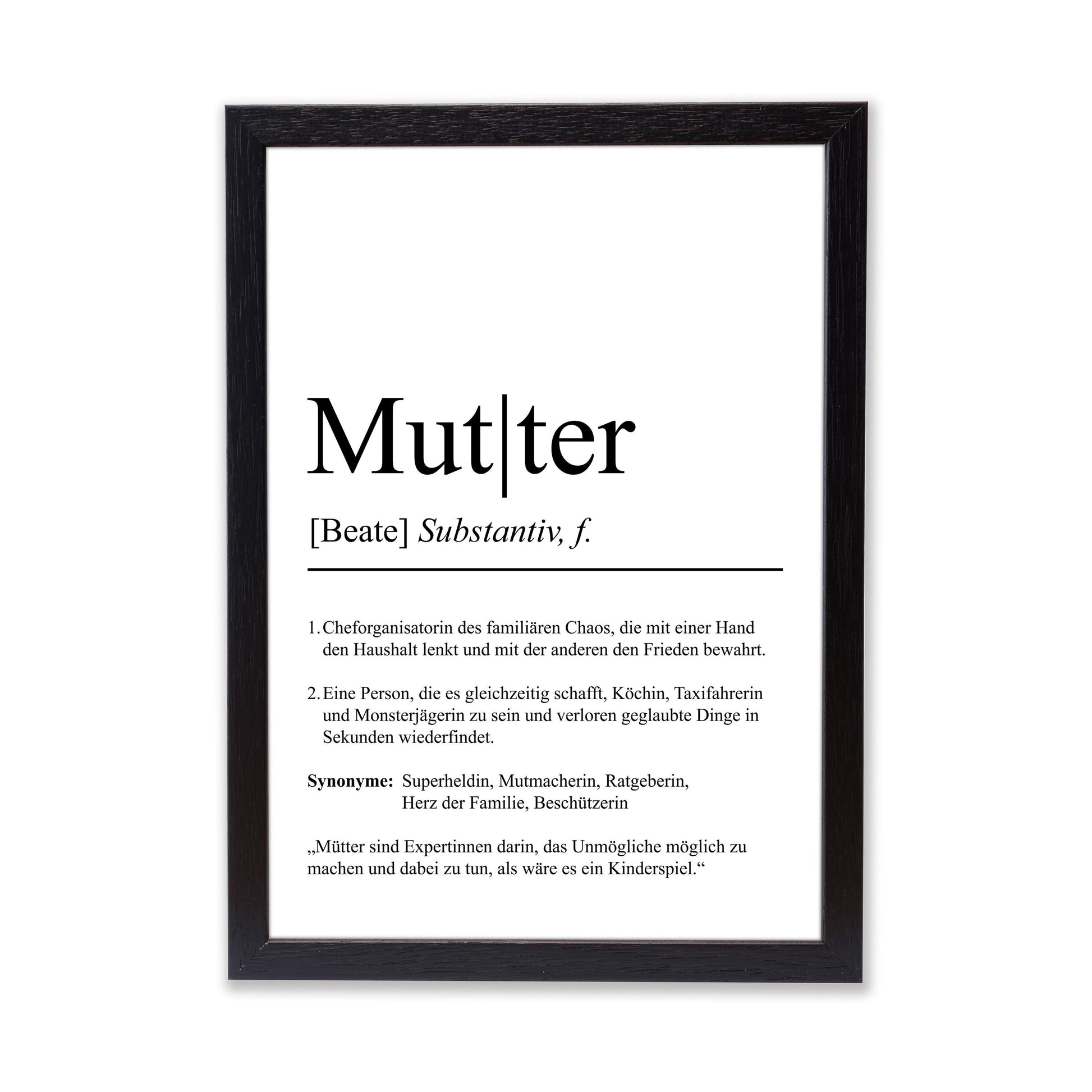 Mutter Definition Poster personalisierbar mit Namen Poster Geschenk Mutter Einzug Geschenk Mutter personalisierbar Poster ungerahmt