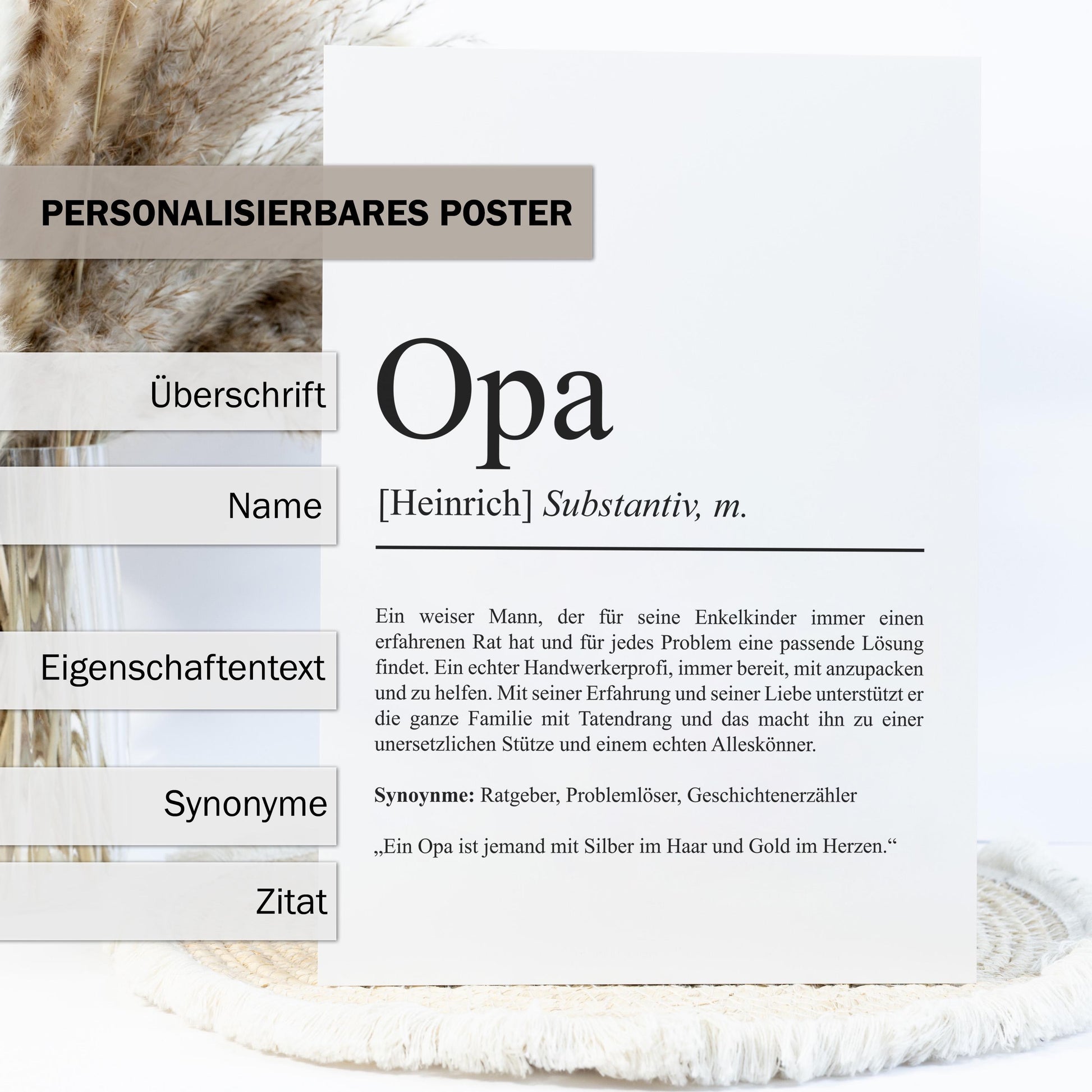Opa Definition Poster personalisierbar mit Namen Opa Poster Geschenk Einzug Geburtstag Geschenk Opa Poster Familienmitglied Minimalistisch