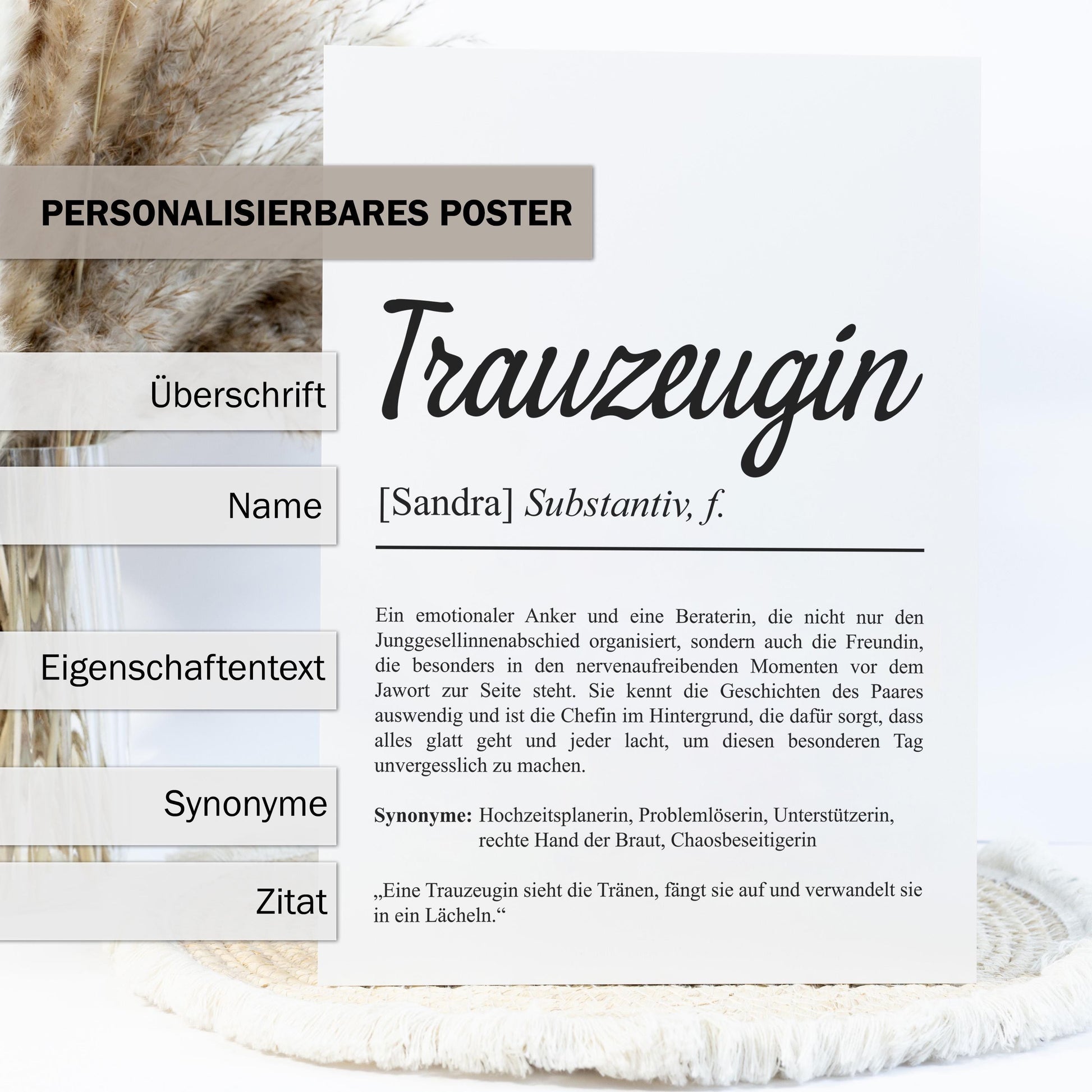 Trauzeugin Definition Poster personalisierbar mit Namen Treuzeugin Poster Geschenk Frage Trauzeugin Poster Definition Hochzeit Poster Heirat
