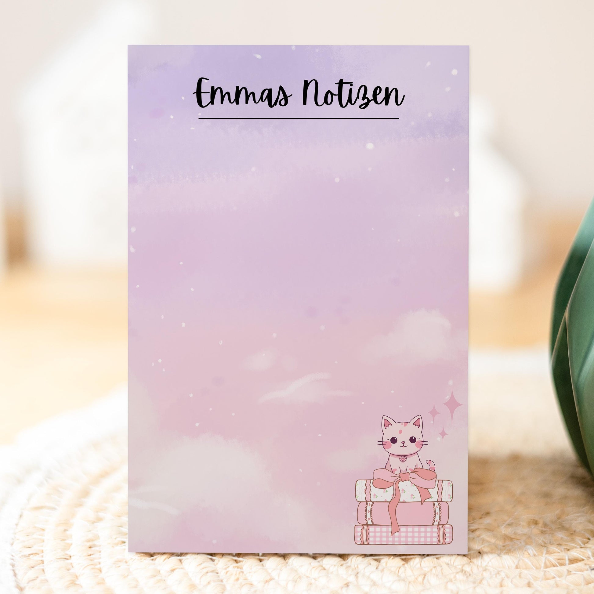 Notizblock Kawaii Katze Notizblock personalisierbar mit Namen To-Do Liste Notizblock für Studenten Bürobedarf Geschenk Kollege