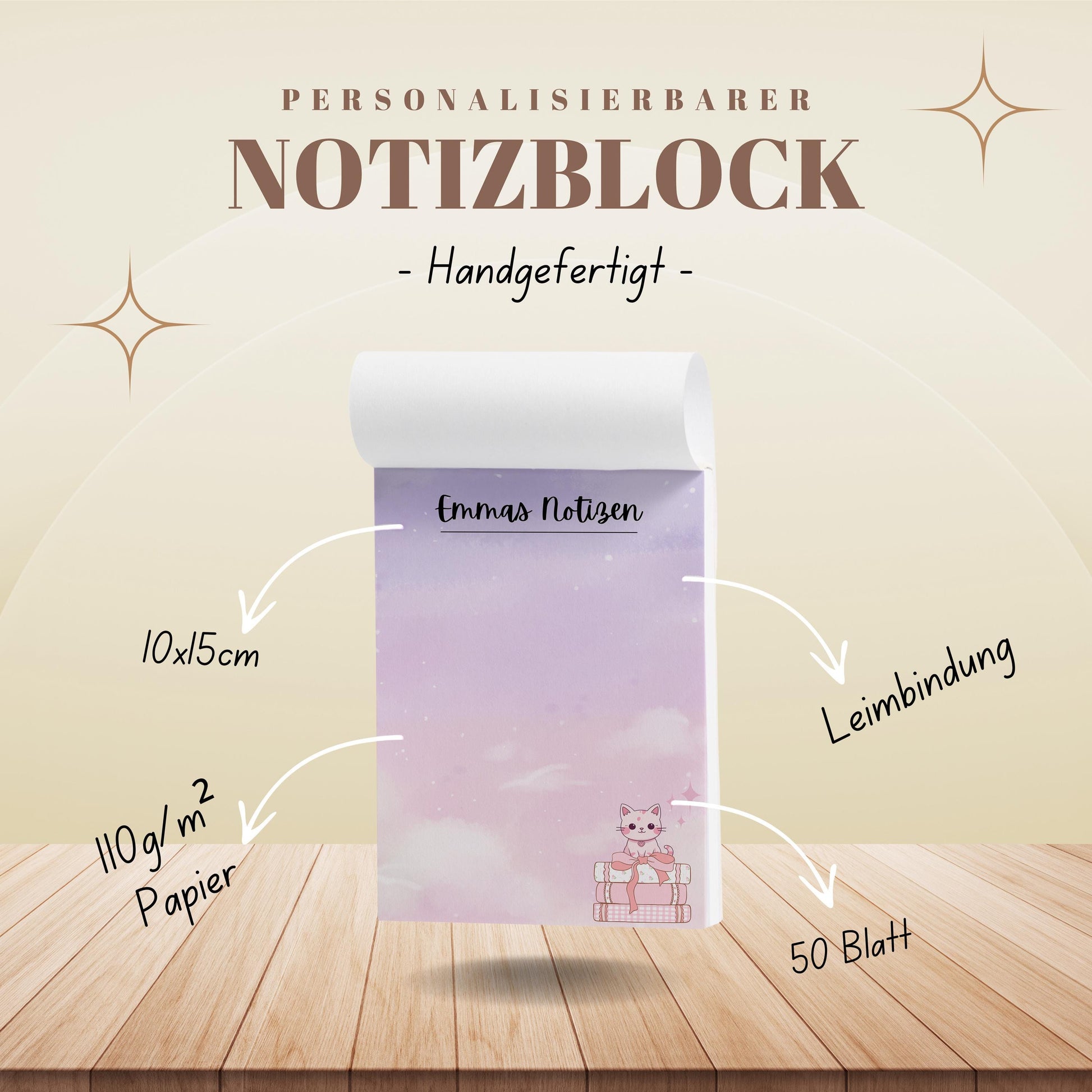 Notizblock Kawaii Katze Notizblock personalisierbar mit Namen To-Do Liste Notizblock für Studenten Bürobedarf Geschenk Kollege